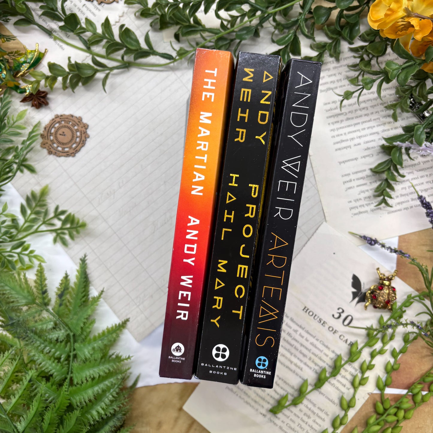 Andy Weir Collection featuring The Martian Project Hail Mary and Artemis special edition paperback set with custom edges spines