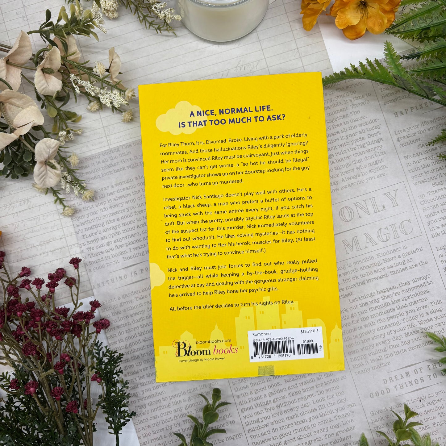The Dead Guy Next Door by Lucy Score special edition paperback with custom designed edges back cover view