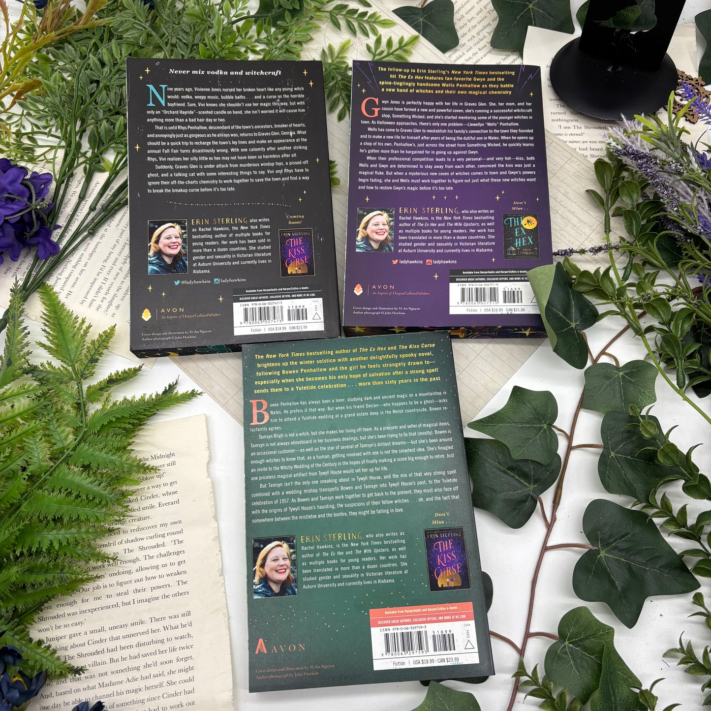 Special edition paperback set of The Ex Hex, The Kiss Curse, and The Wedding Witch by Erin Sterling with custom edges