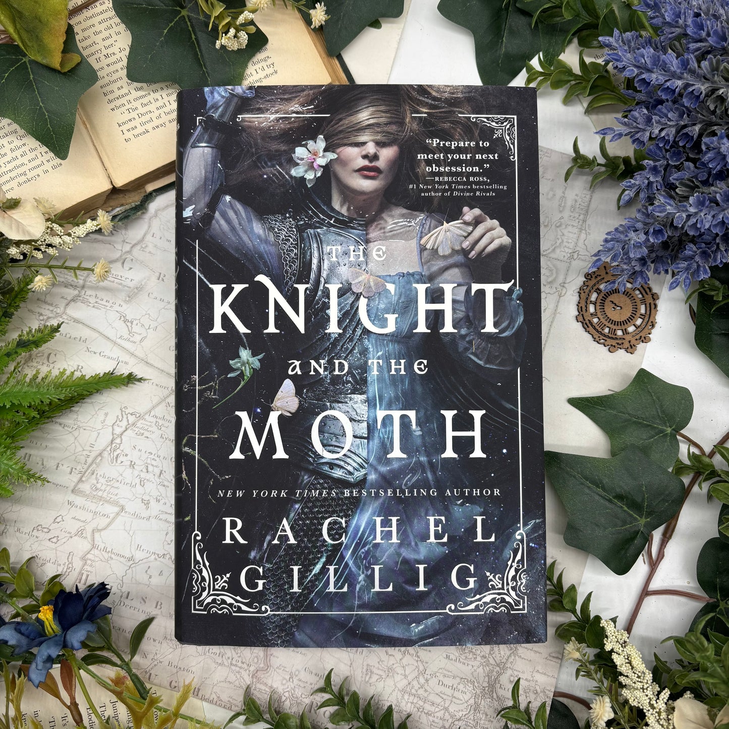 Front view of The Knight and the Moth special edition hardcover with printed edges