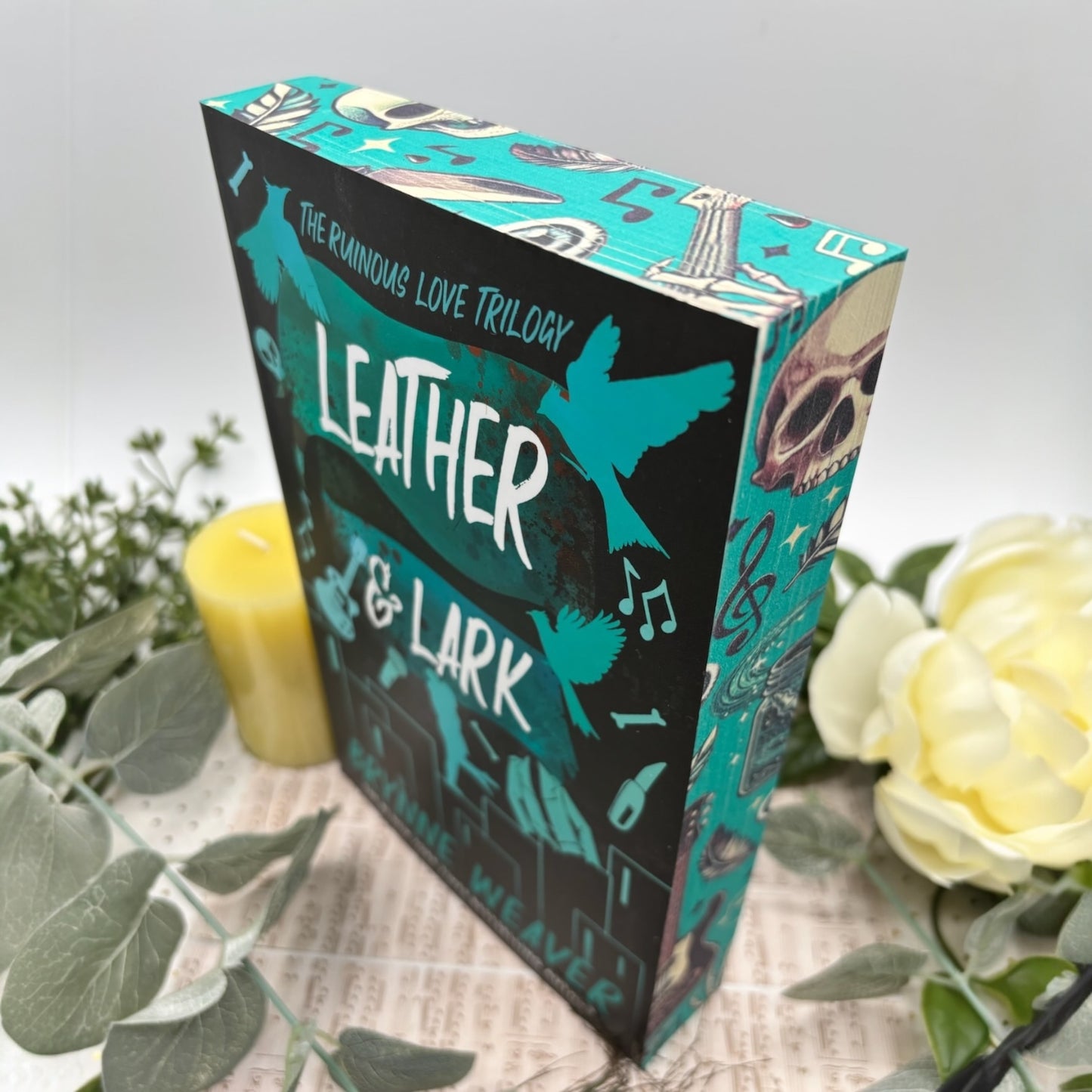 Leather and Lark by Brynne Weaver special edition paperback book with custom edges
