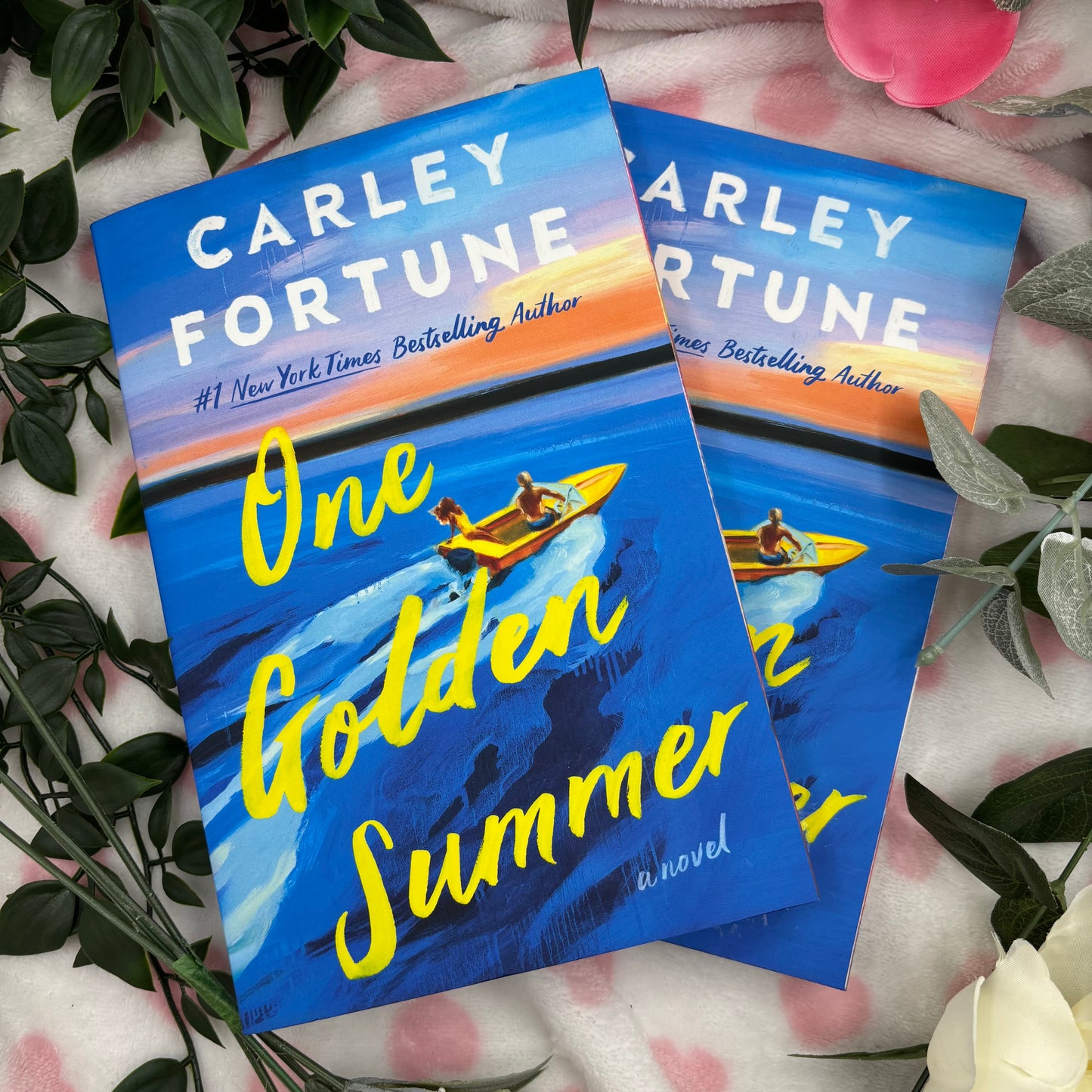cover of custom sprayed edges on One Golden Summer by Carley Fortune special edition paperback