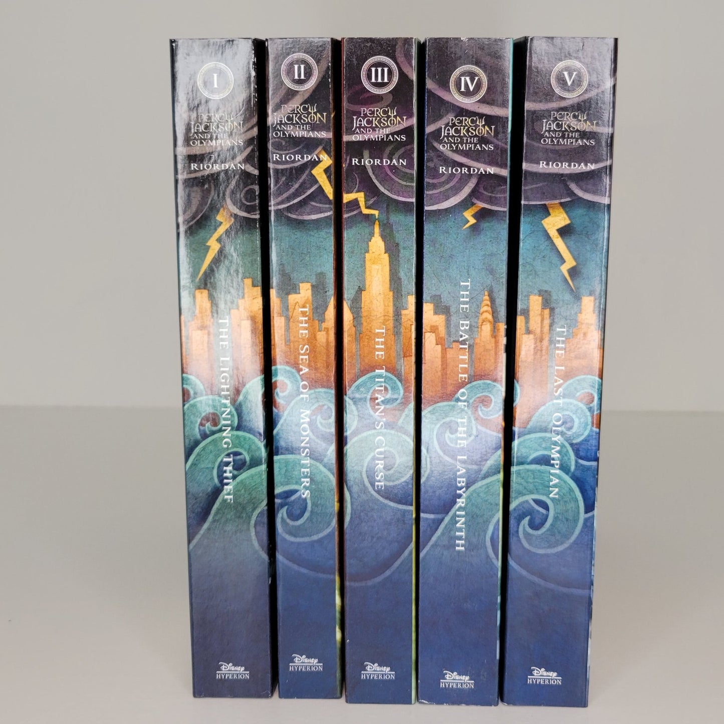 Percy Jackson special edition paperback box set with printed edges by Rick Riordan spines