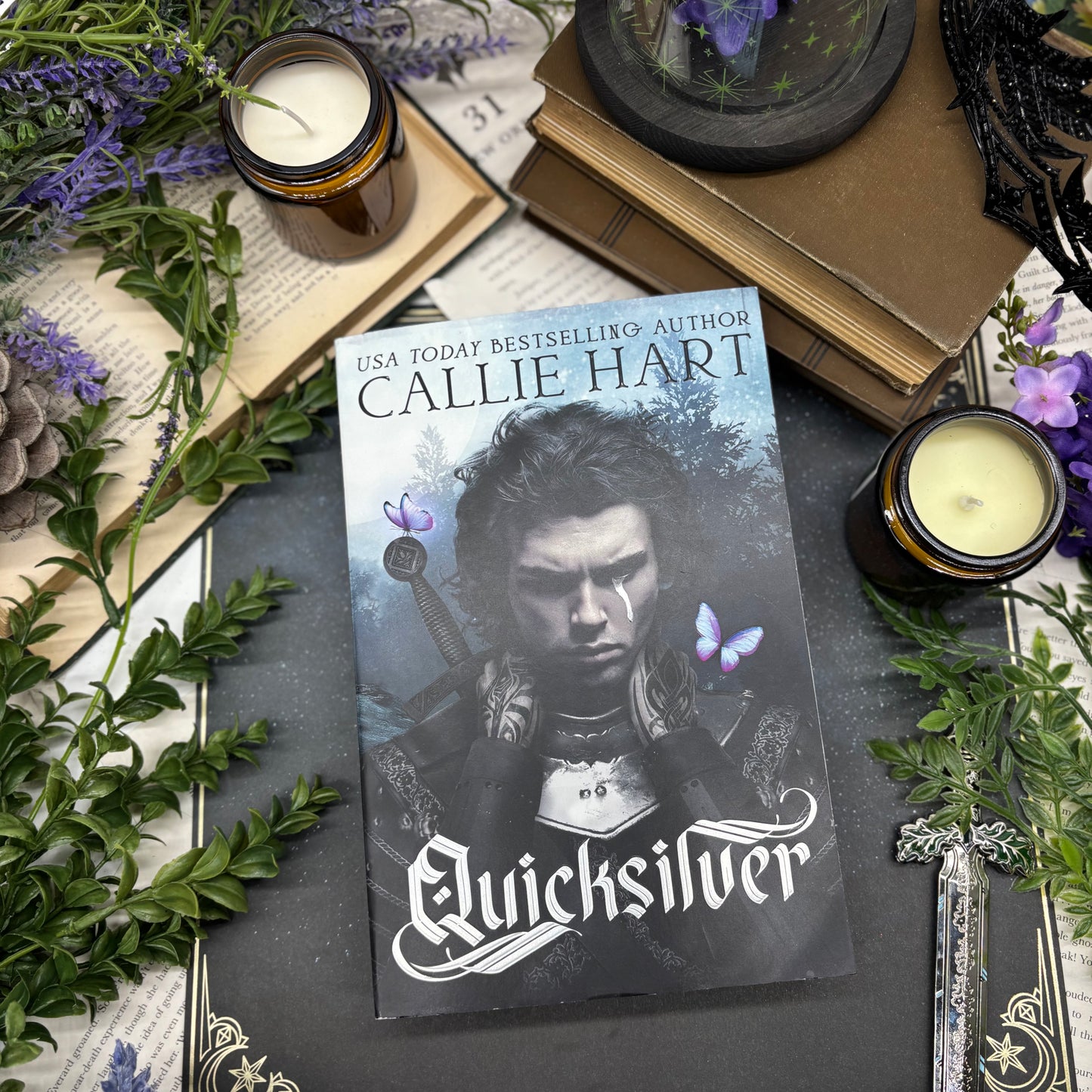 Front cover of Quicksilver special edition paperback by Callie Hart with printed edges