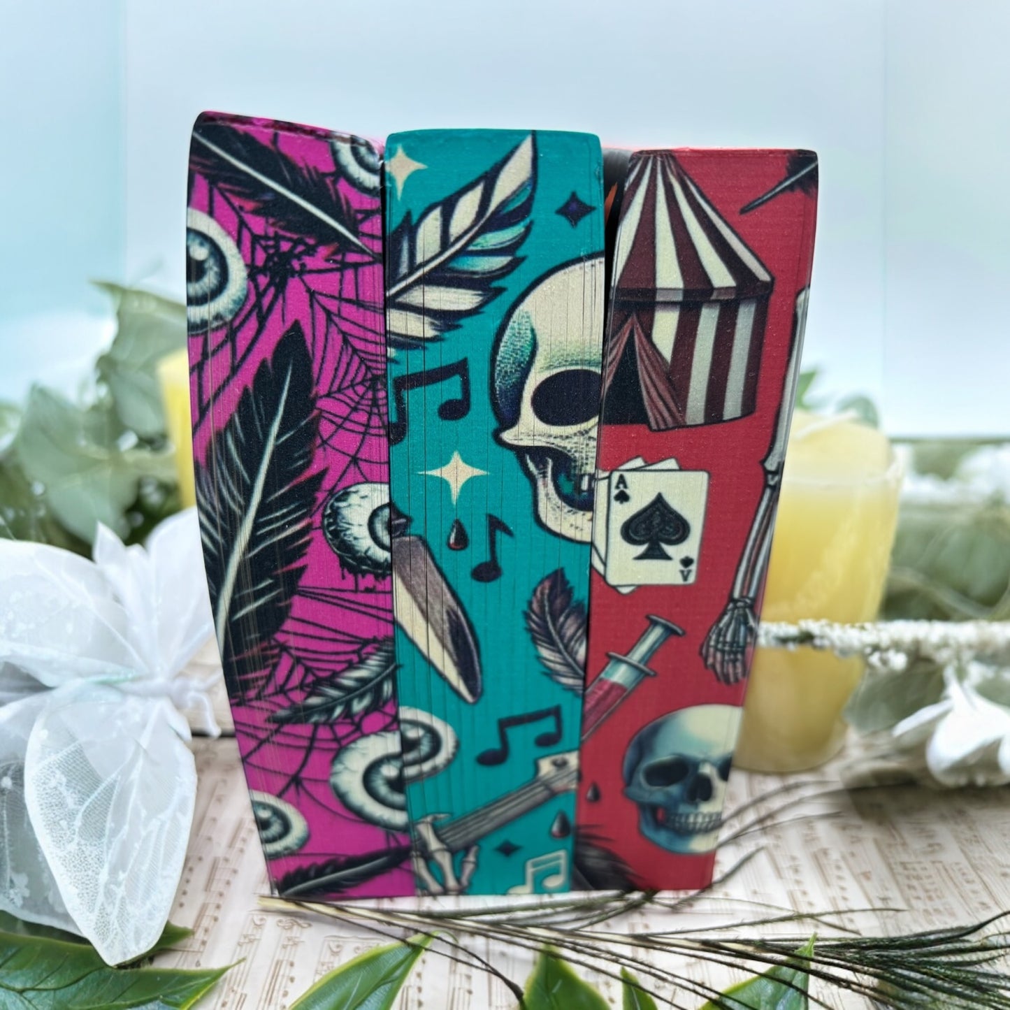 Top view of custom edge painted books from Ruinous Love Trilogy special edition