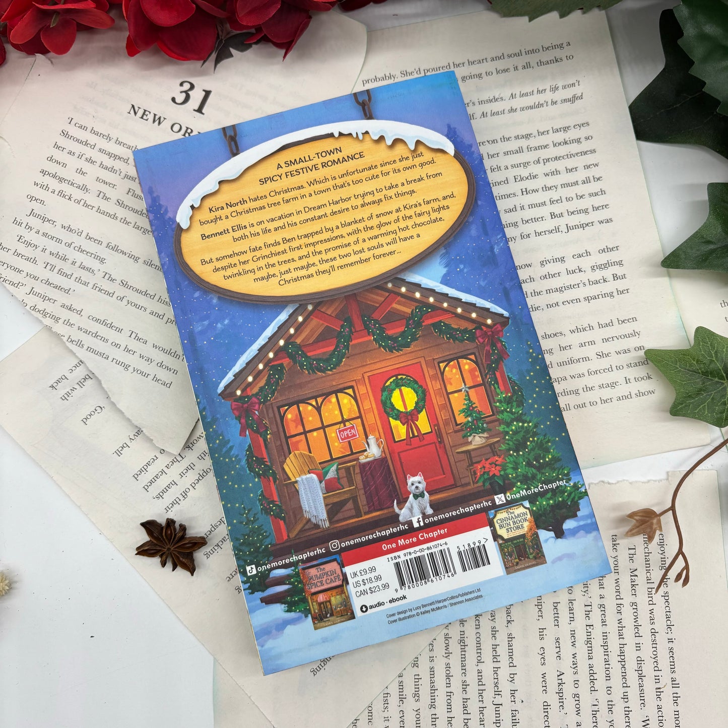 The Christmas Tree Farm special edition paperback with stenciled edges by Laurie Gilmore back