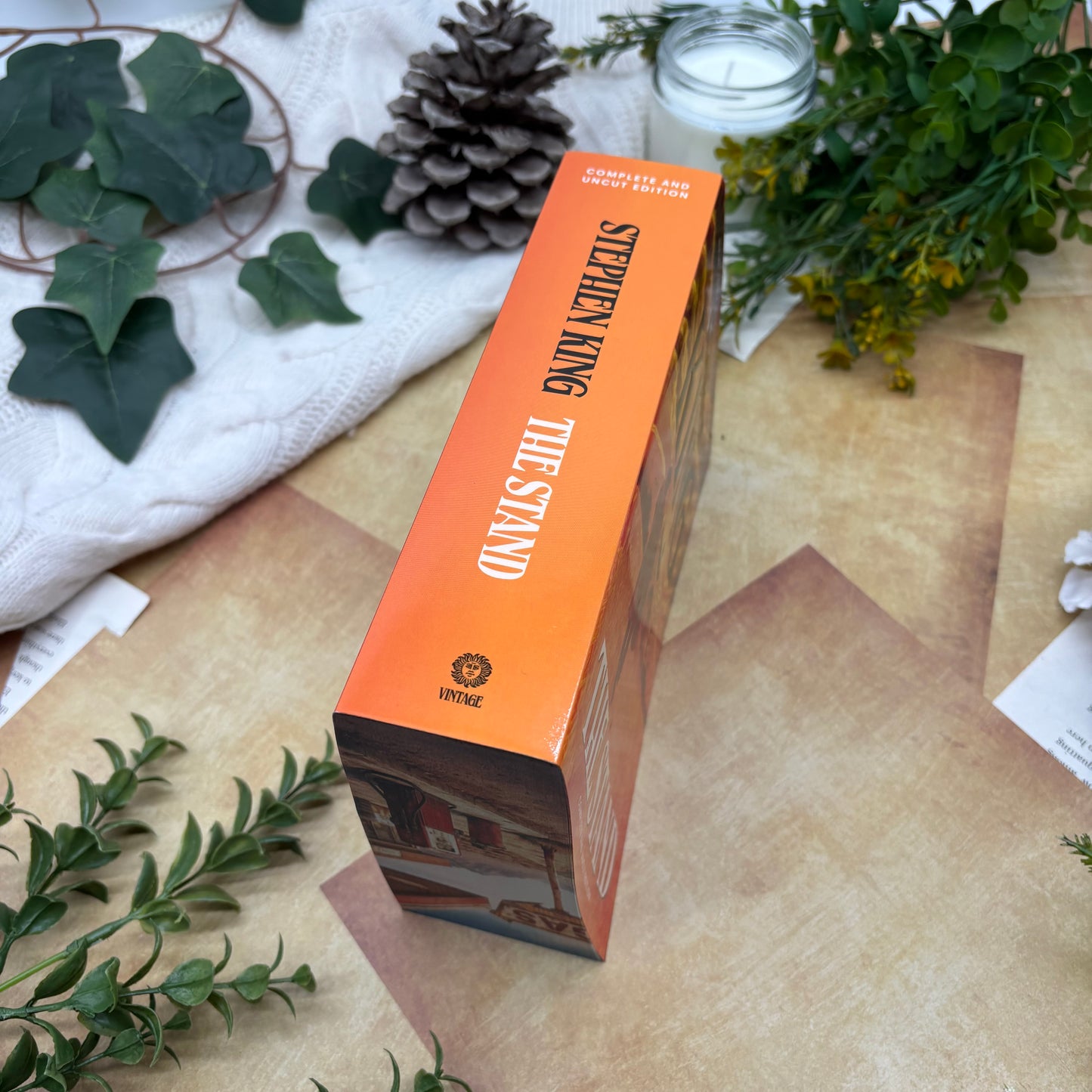 The Stand by Stephen King special edition paperback with custom designed edges spine view