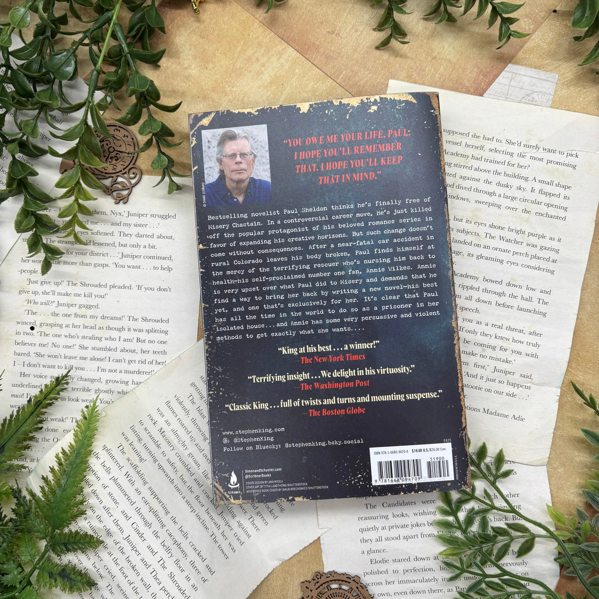 Misery by Stephen King paperback special edition book with custom edges back cover