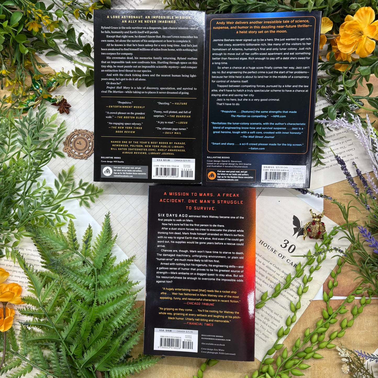 Andy Weir Collection featuring The Martian Project Hail Mary and Artemis special edition paperback set with custom edges back covers