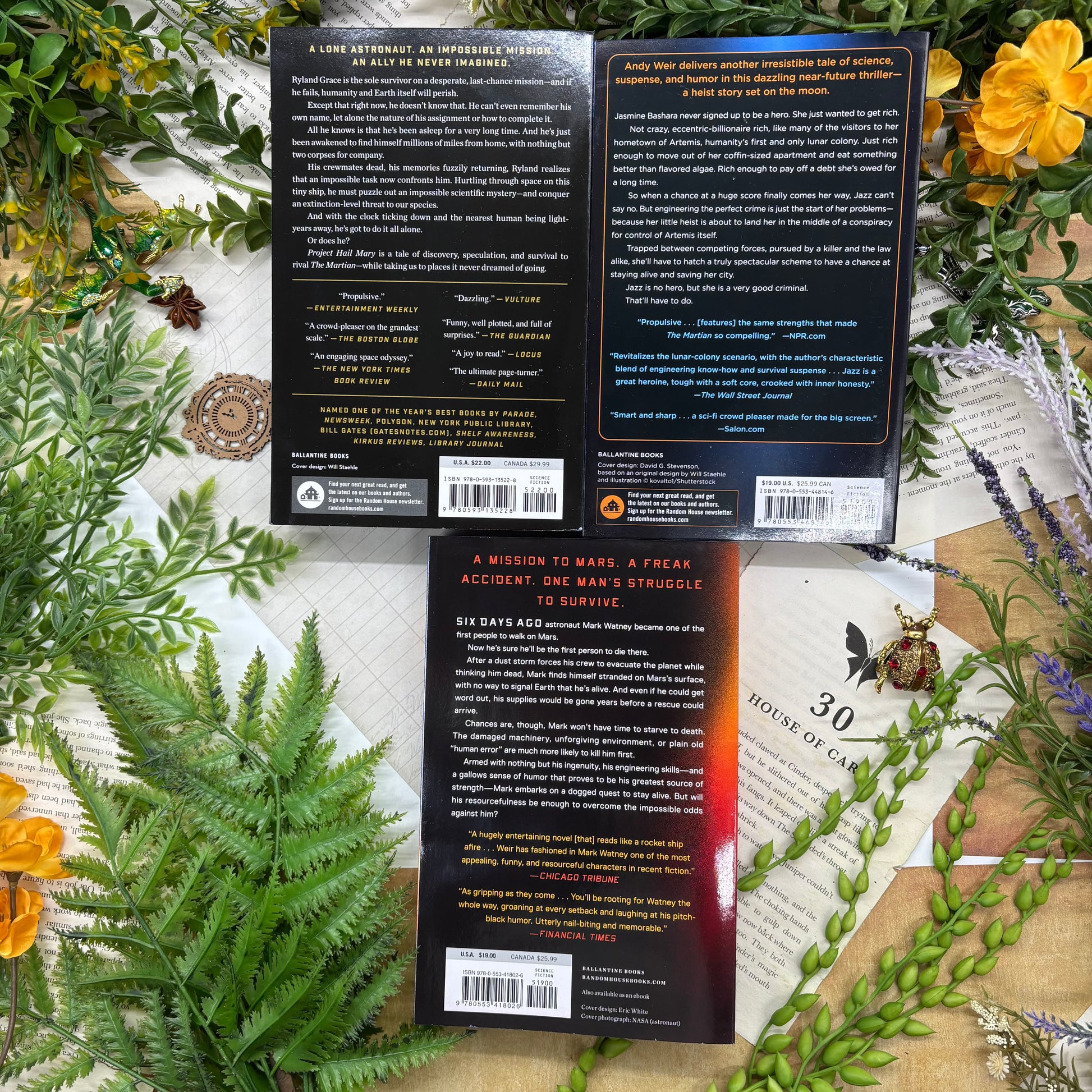Andy Weir Collection featuring The Martian Project Hail Mary and Artemis special edition paperback set with custom edges back covers