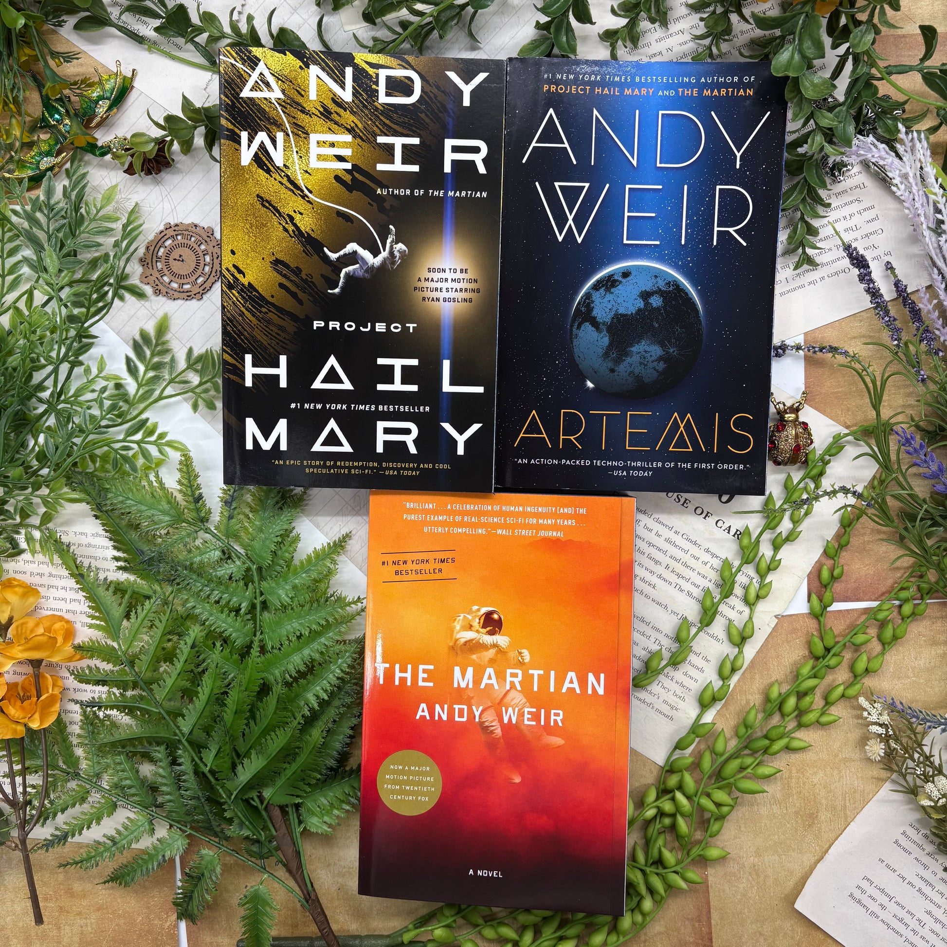 Andy Weir Collection featuring The Martian Project Hail Mary and Artemis special edition paperback set with custom edges front covers