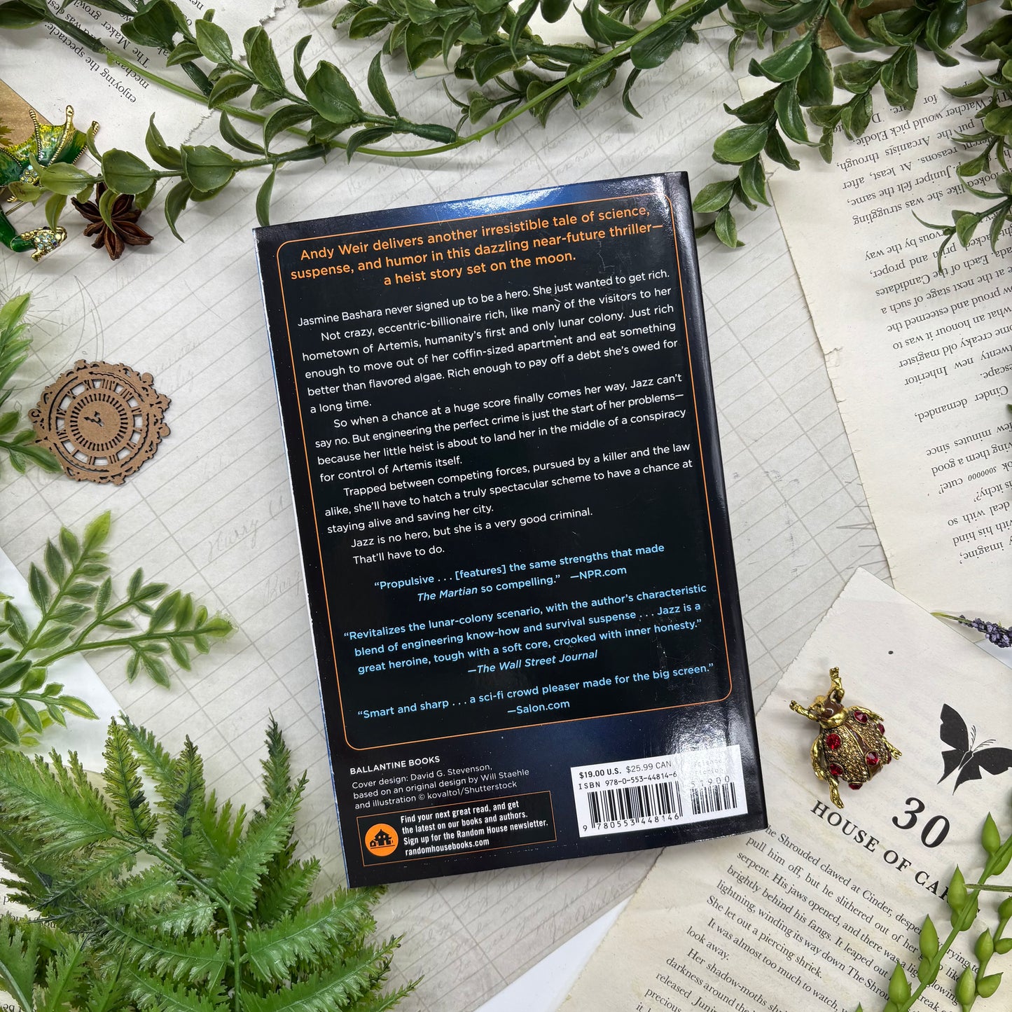 Artemis by Andy Weir special edition paperback with custom designed edges back cover view