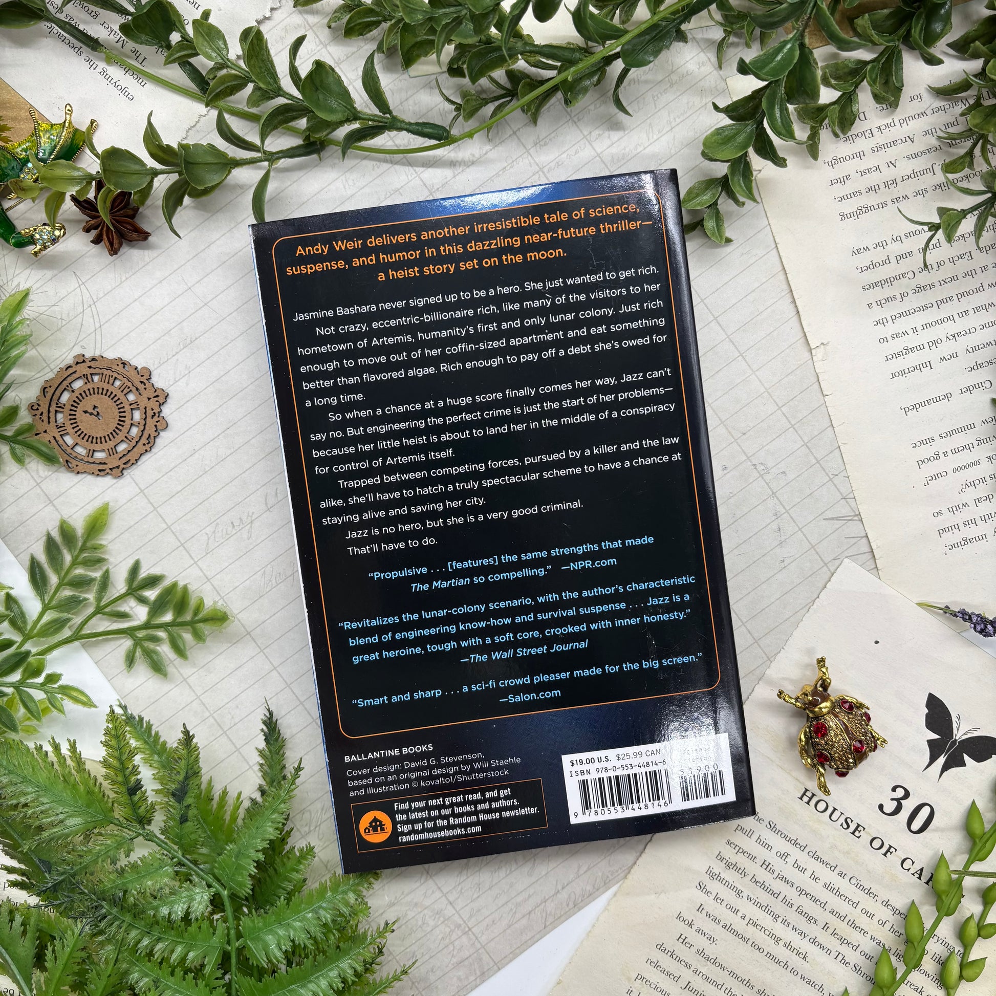 Artemis by Andy Weir special edition paperback with custom designed edges back cover view