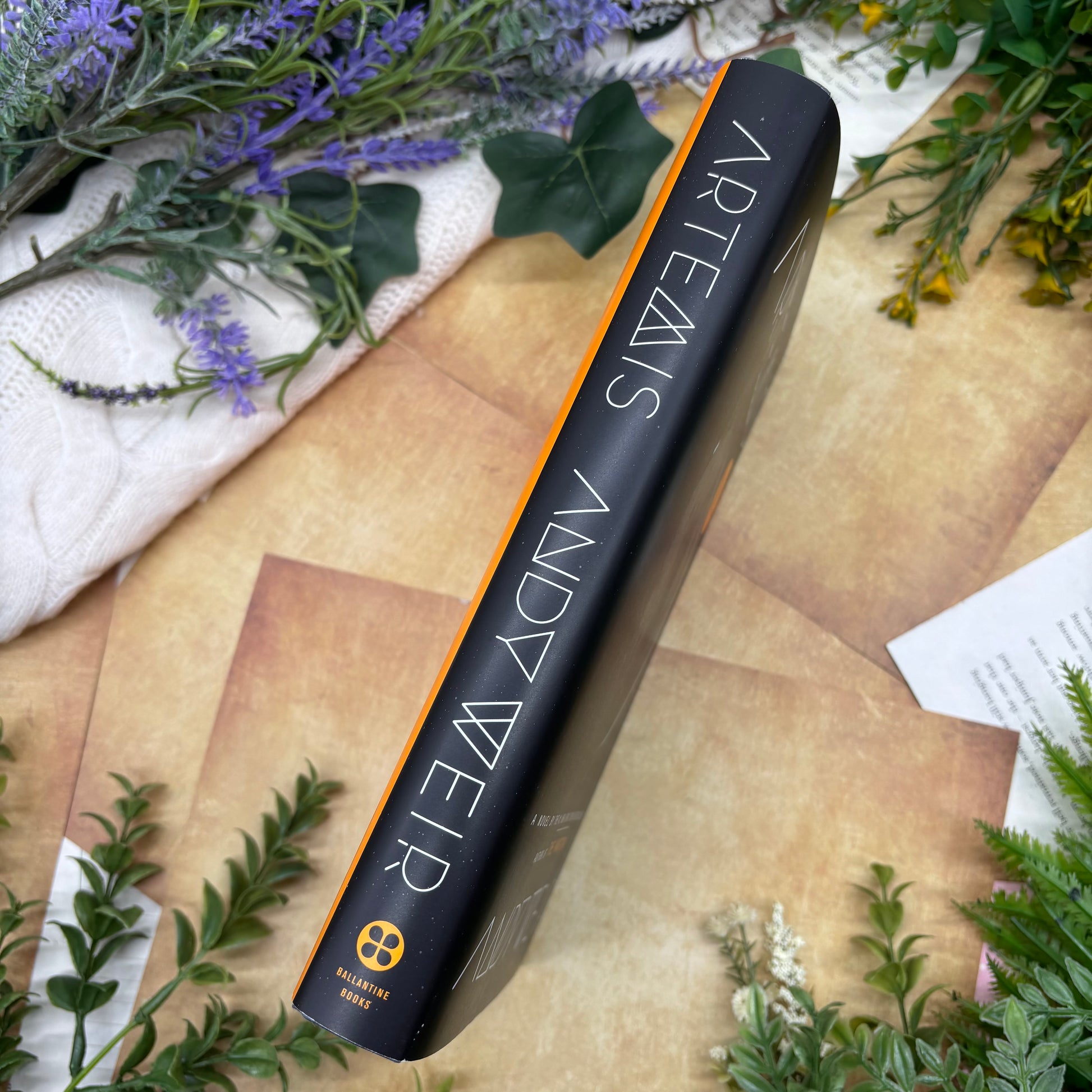 Artemis by Andy Weir special edition hardcover with custom designed edges spine view