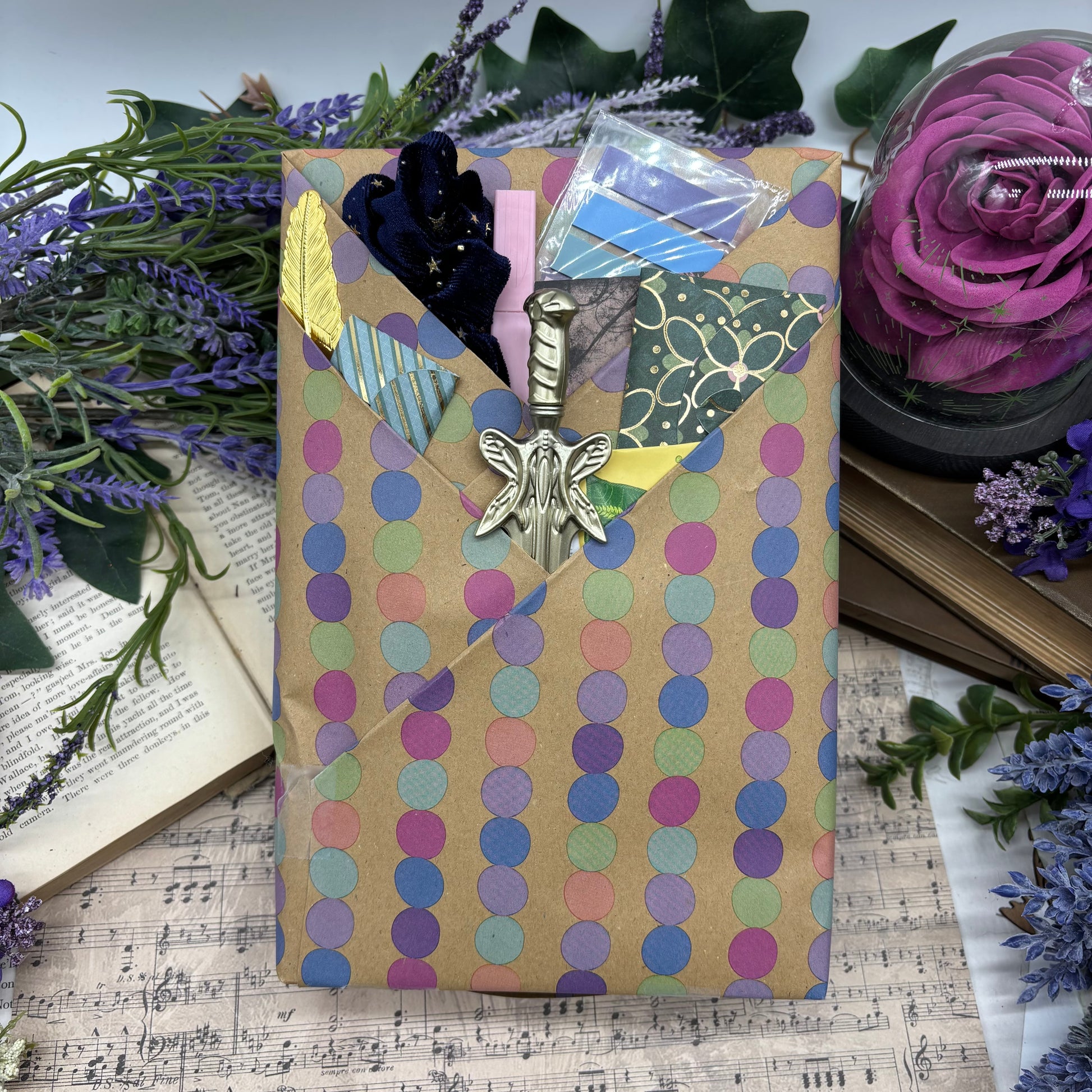 Wrapped blind date book fantasy with custom sprayed edges and goodies