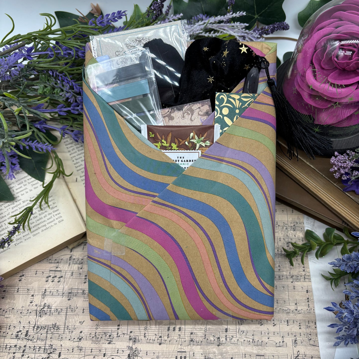 Wrapped blind date book mystery with custom sprayed edges and goodies