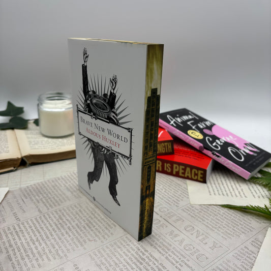 Brave New World by Aldous Huxley special edition paperback with custom designed edges side view