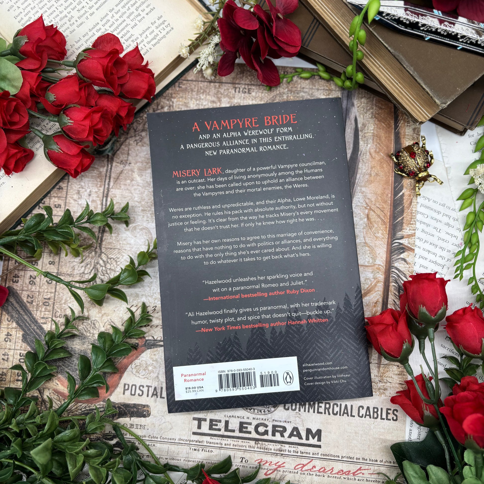 Bride special edition paperback with stenciled edges by Ali Hazelwood back cover