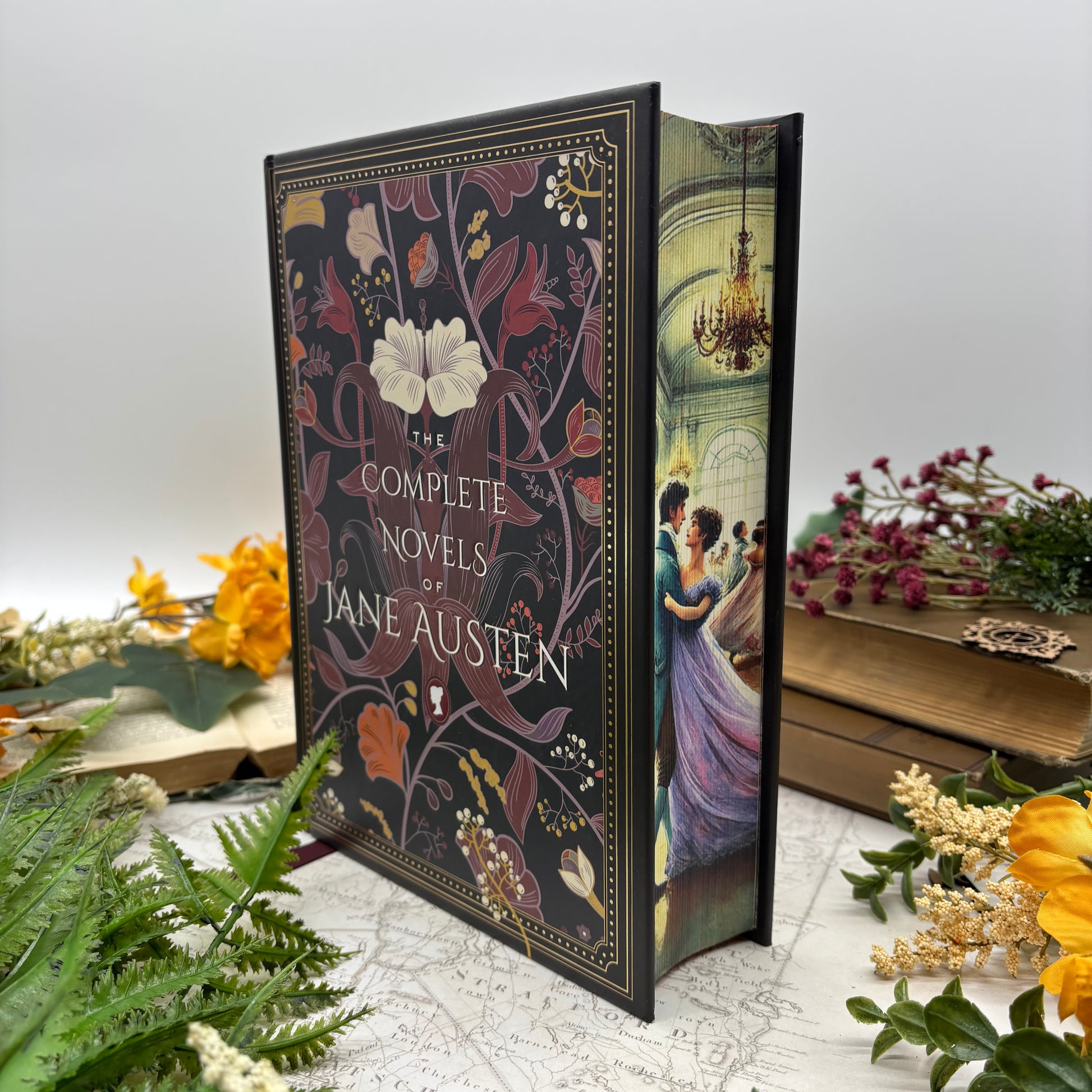 Complete Novels of Jane Austen special edition hardcover with custom designed edges side view