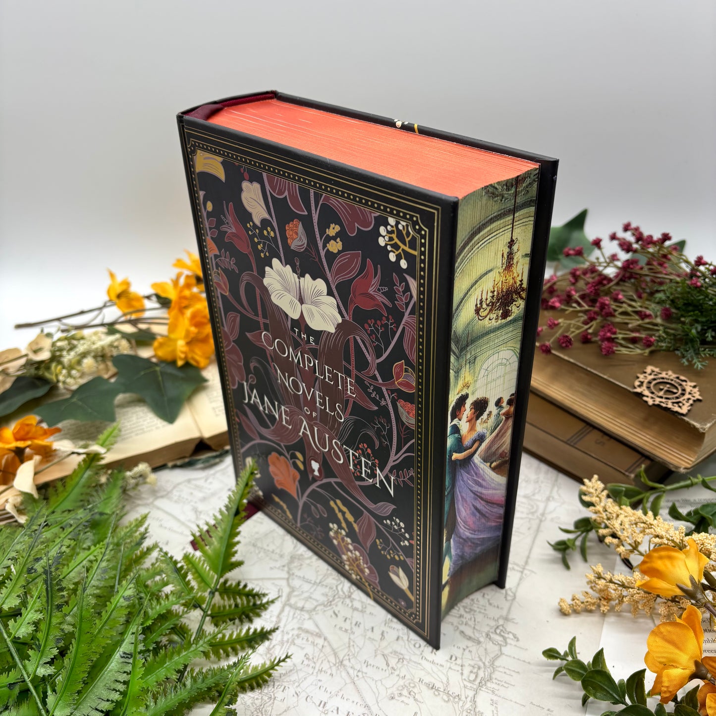 Complete Novels of Jane Austen special edition hardcover with custom designed edges side view