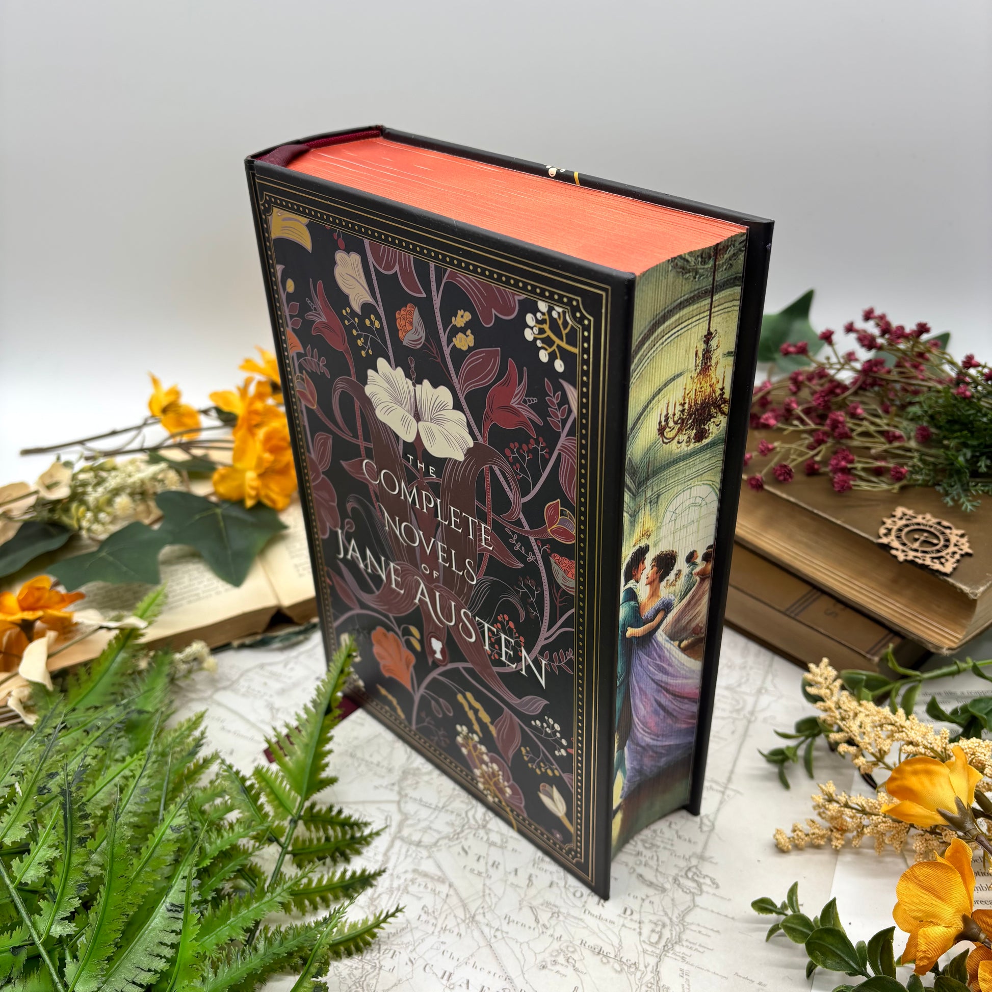 Complete Novels of Jane Austen special edition hardcover with custom designed edges side view