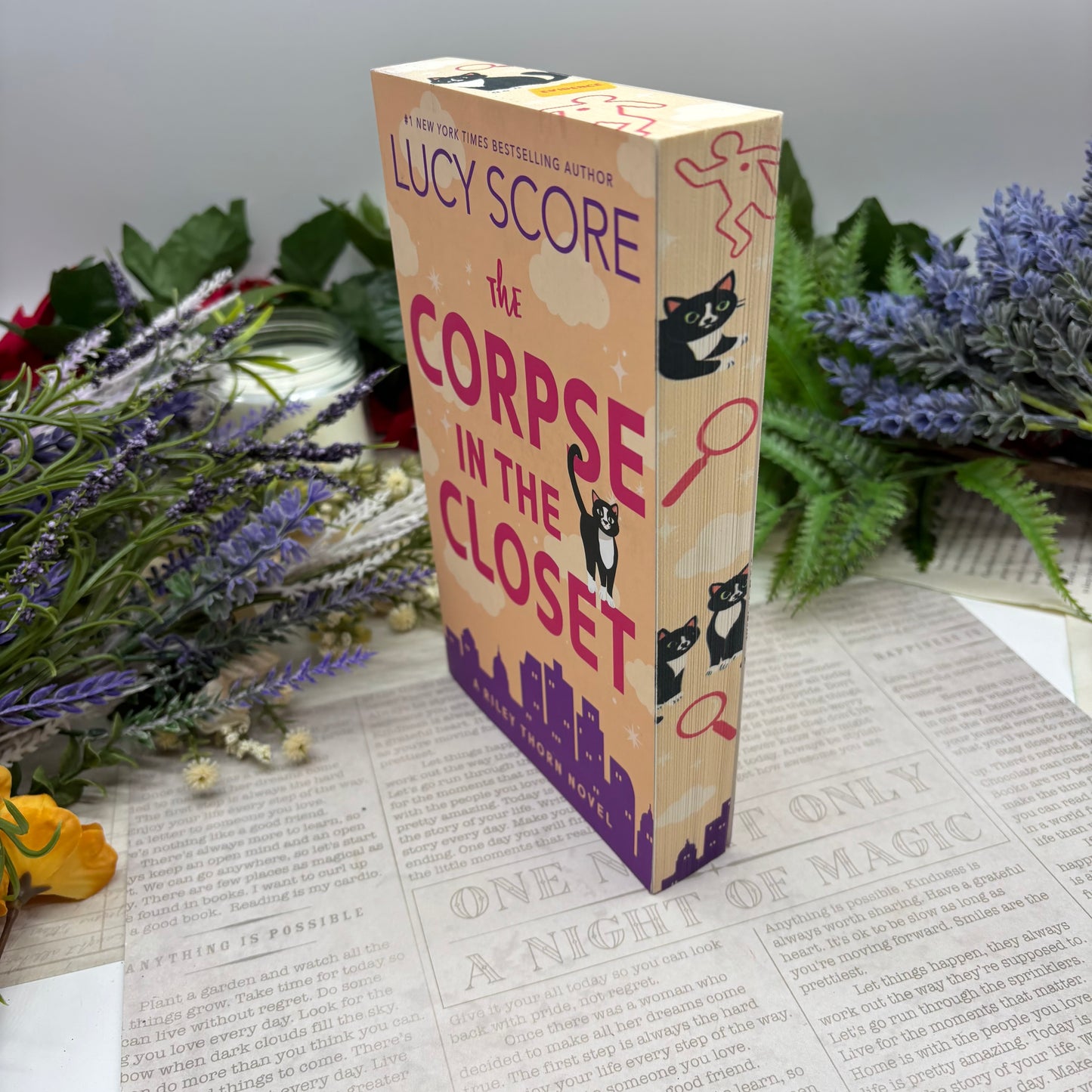 The Corpse in the Closet by Lucy Score special edition paperback with custom designed edges front view