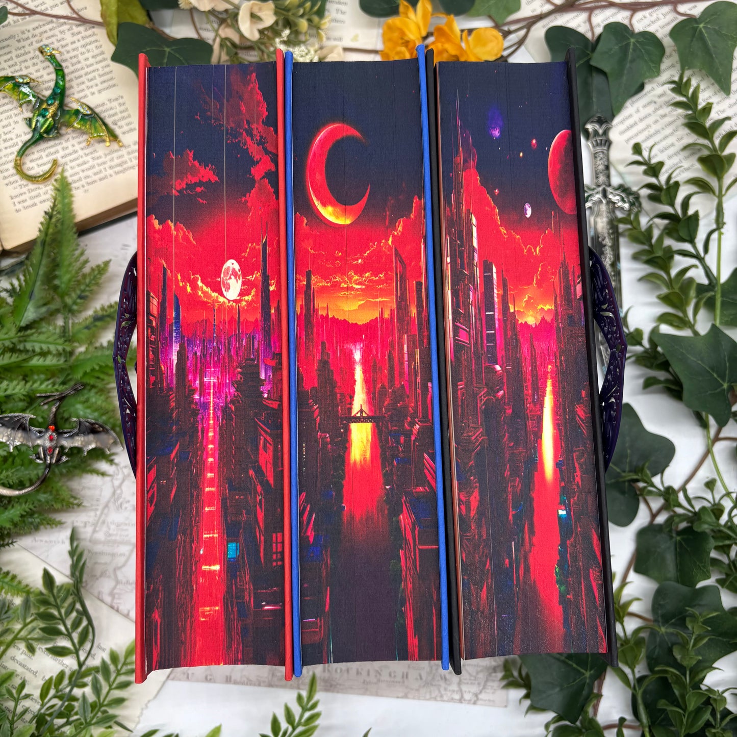 Crescent City hardcover books with custom edges and celestial art