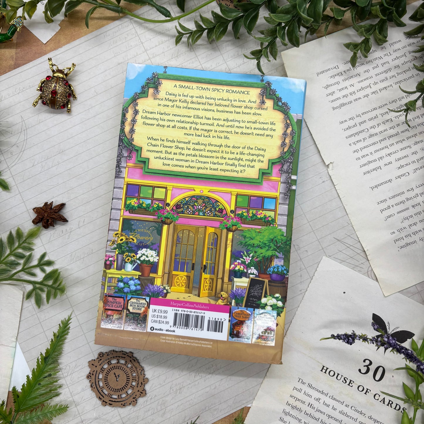 The Daisy Chain Flower Shop by Laurie Gilmore special edition paperback with custom designed edges back cover view
