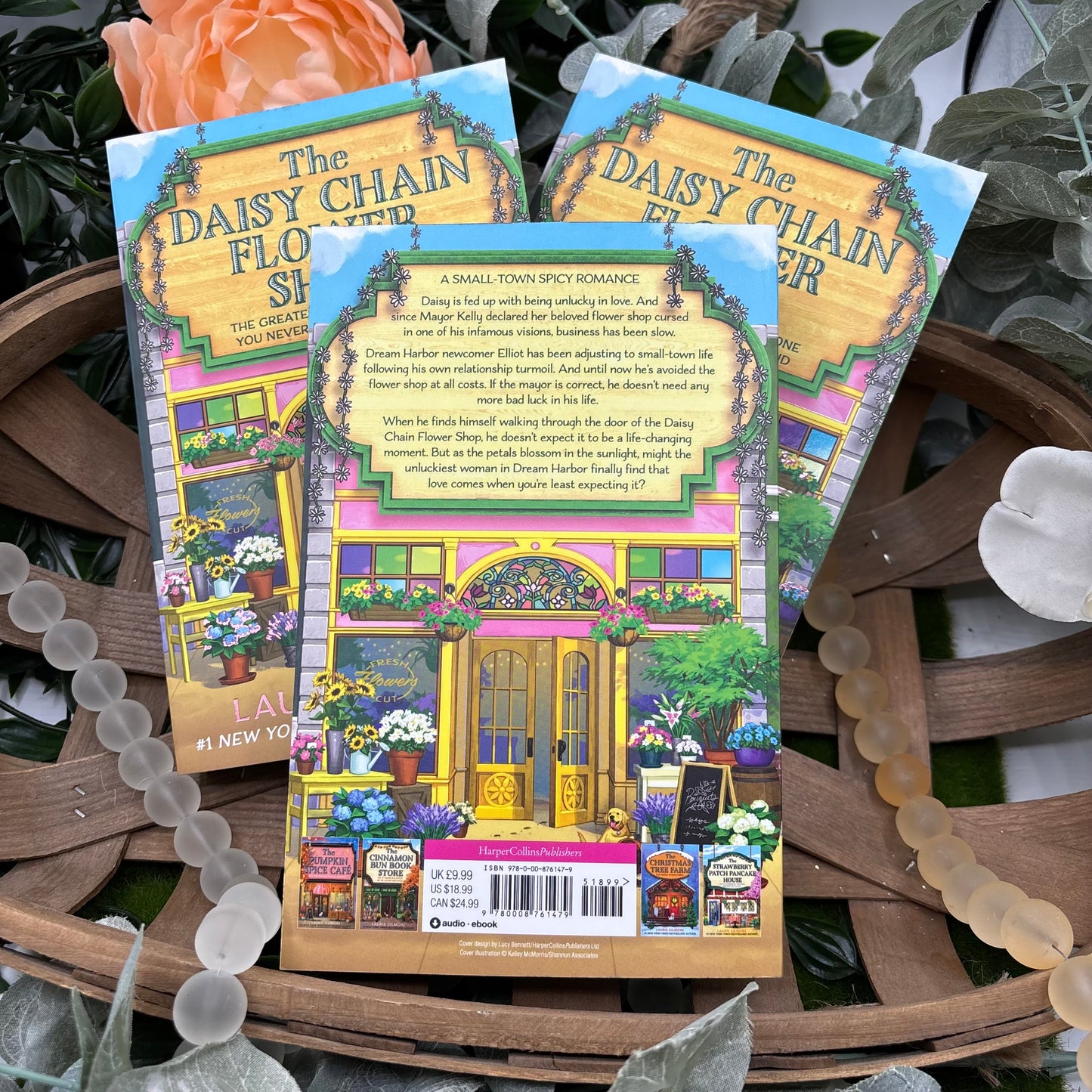 The Daisy Chain Flower Shop by Laurie Gilmore special edition paperback with custom designed edges back cover view