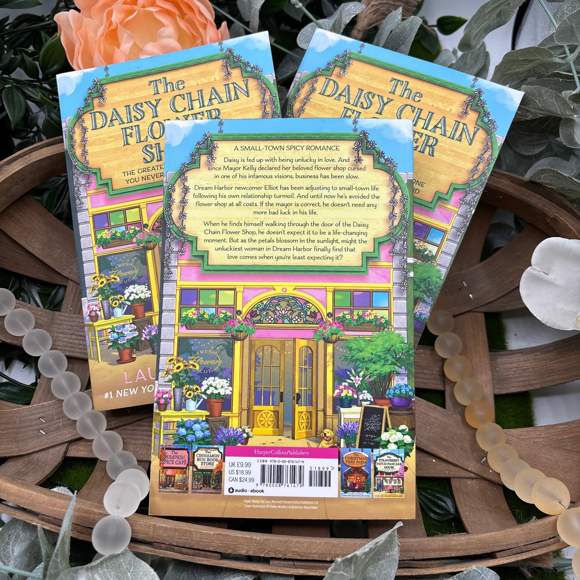 The Daisy Chain Flower Shop by Laurie Gilmore special edition paperback with custom designed edges back cover view