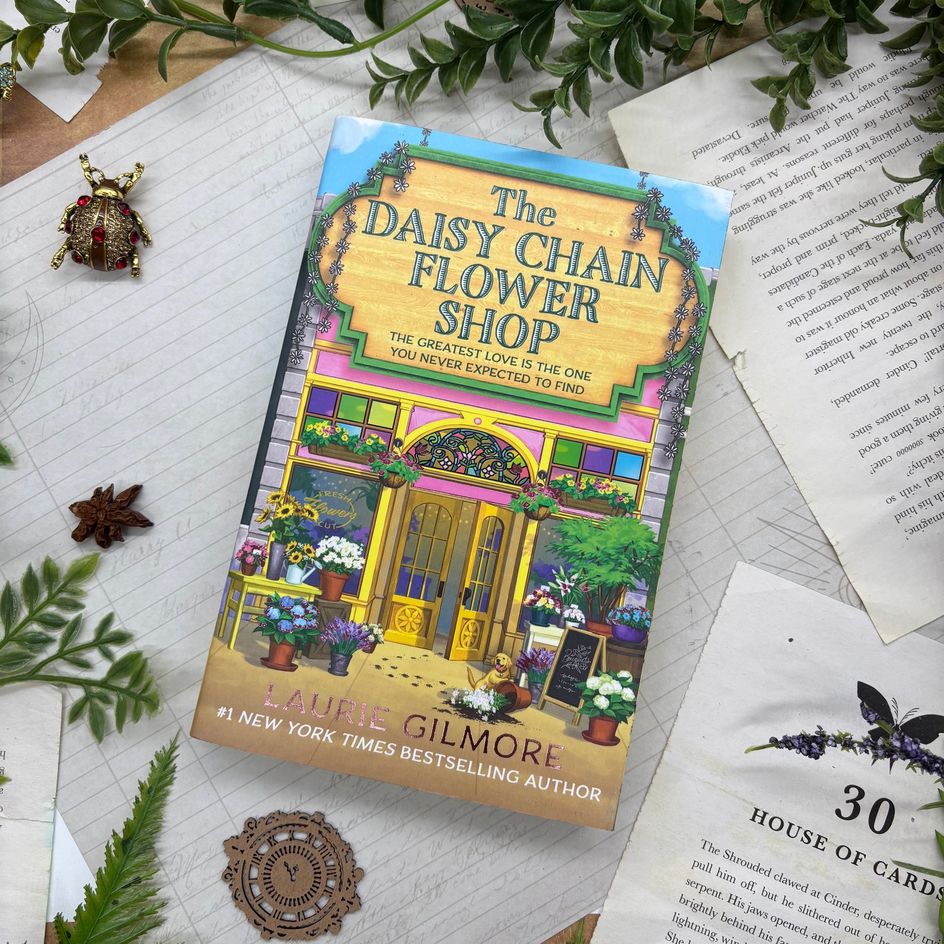 The Daisy Chain Flower Shop by Laurie Gilmore special edition paperback with custom designed edges front cover view