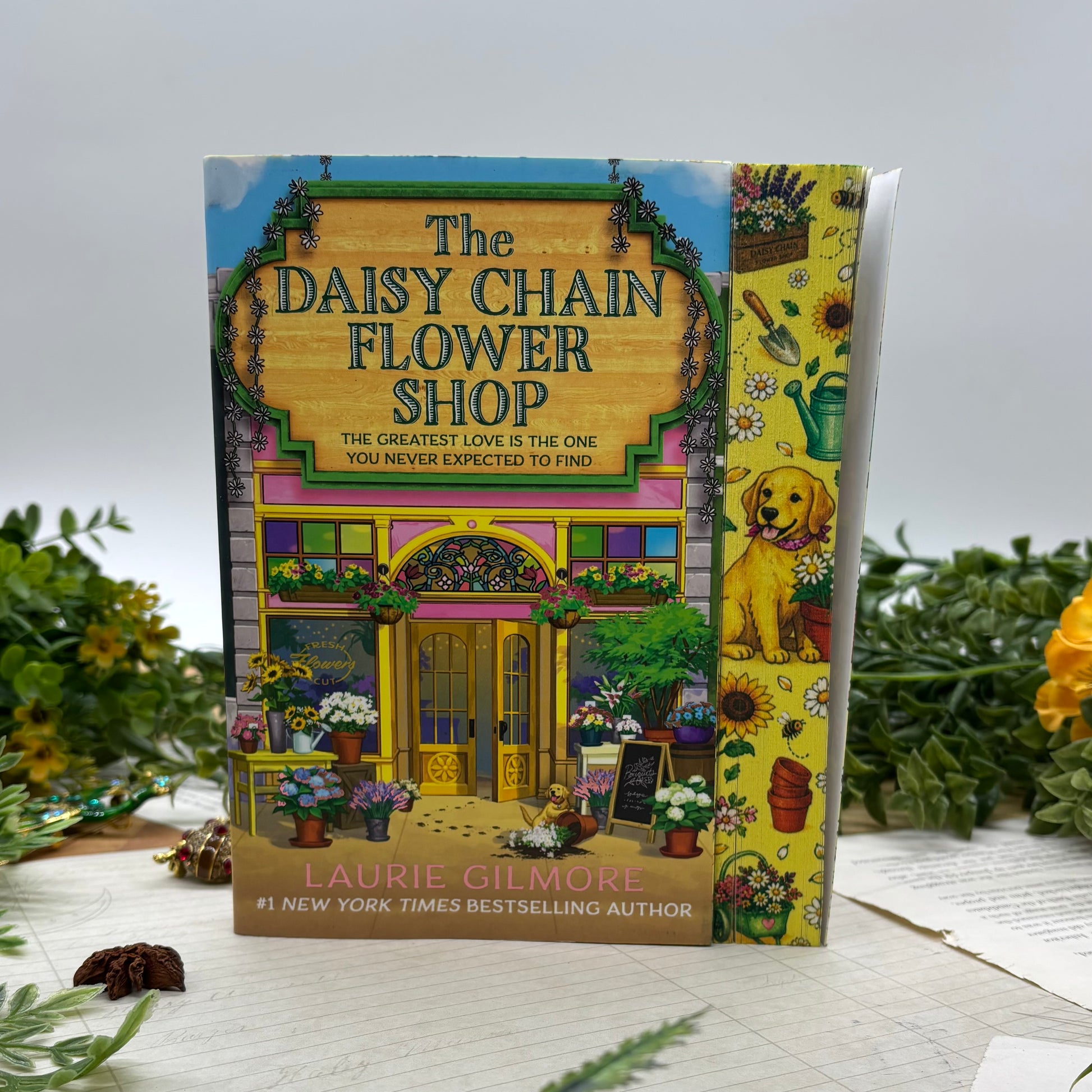 The Daisy Chain Flower Shop by Laurie Gilmore special edition paperback with custom designed edges front view