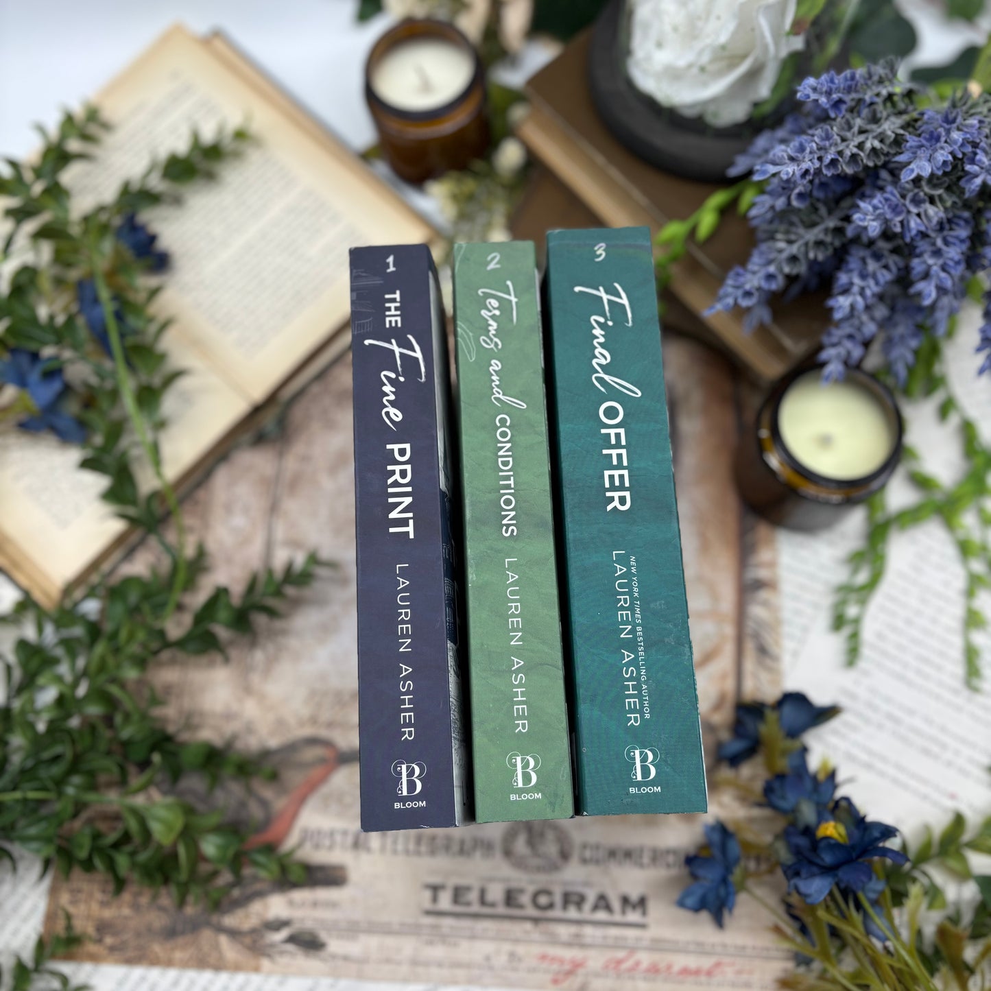 Dreamland Billionaires trilogy special edition paperback set with custom edges by Lauren Asher spines