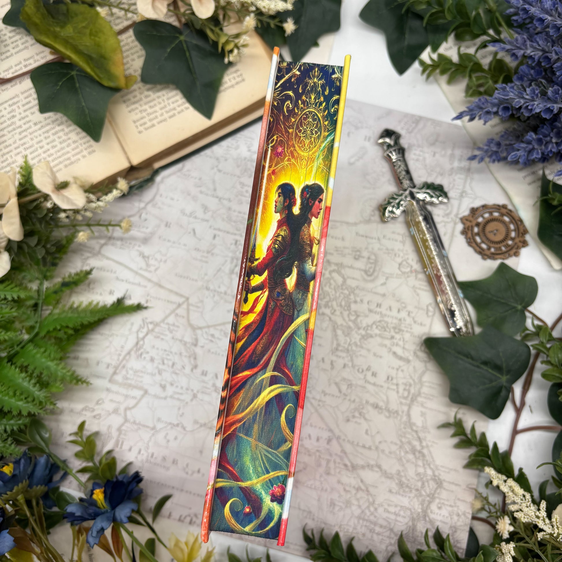 Handmade fantasy book Her Radiant Curse with custom decorative edges