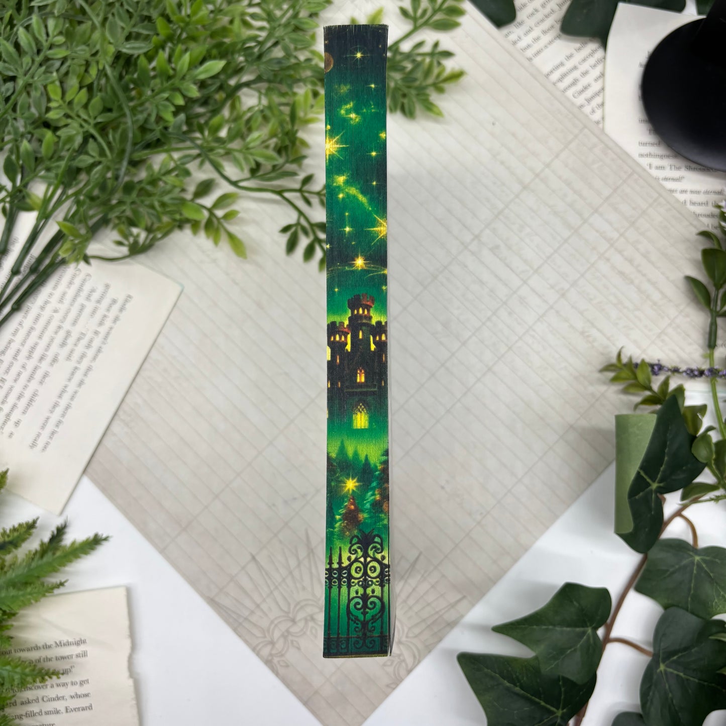 Close-up of custom edge design on The Wedding Witch paperback edition