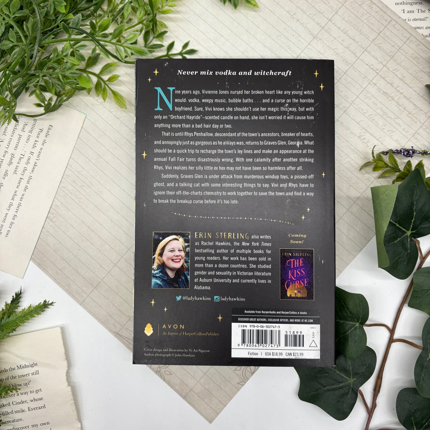 Back cover of The Ex Hex by Erin Sterling special edition paperback with whimsical witchy design