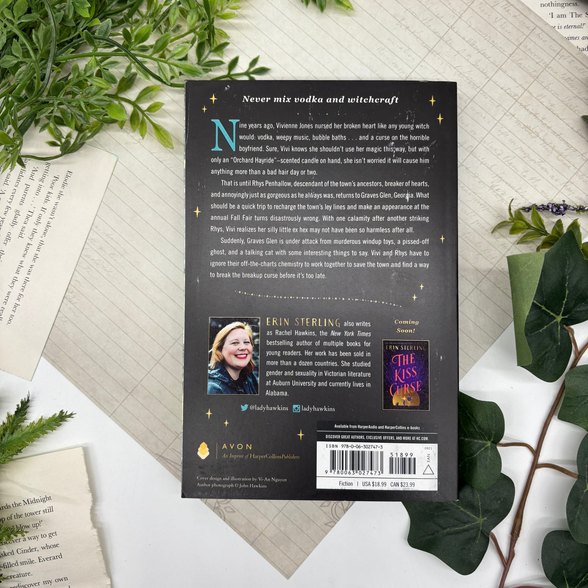 Back cover of The Ex Hex by Erin Sterling special edition paperback with whimsical witchy design