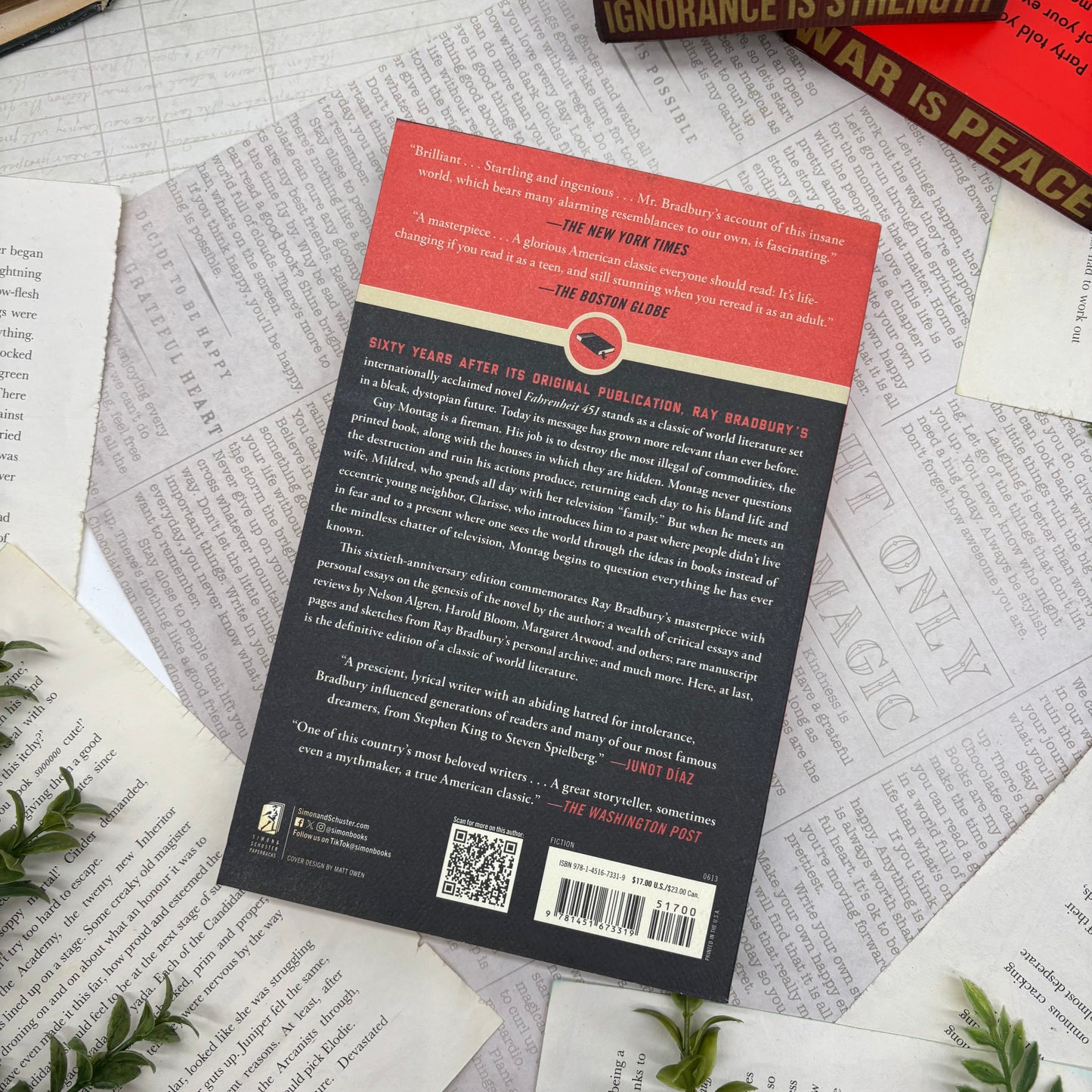Fahrenheit 451 by Ray Bradbury special edition paperback with custom designed edges back cover view