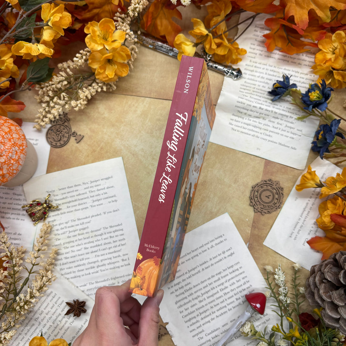 Falling Like Leaves by Misty Wilson special edition paperback with custom designed autumn edges spine