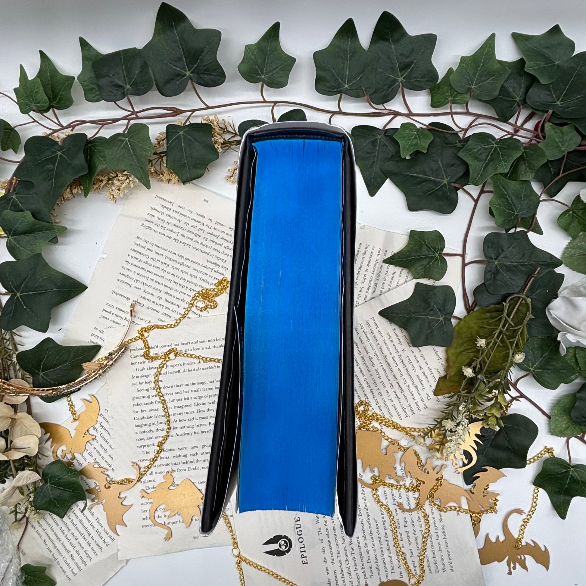 Handmade Onyx Storm hardcover with airbrushed book edges