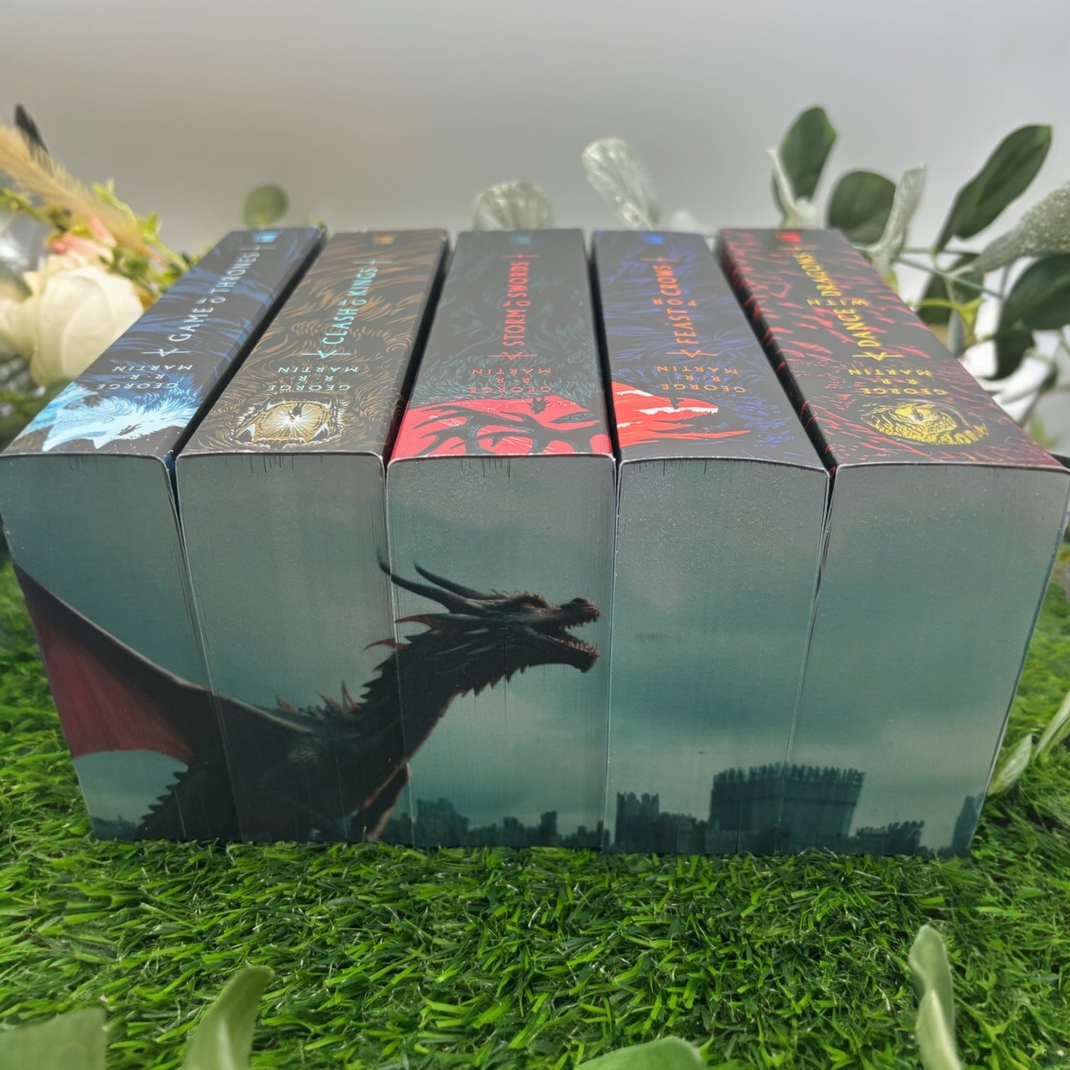 Special edition paperback box set of A Song of Ice and Fire by George R.R. Martin with custom edges top