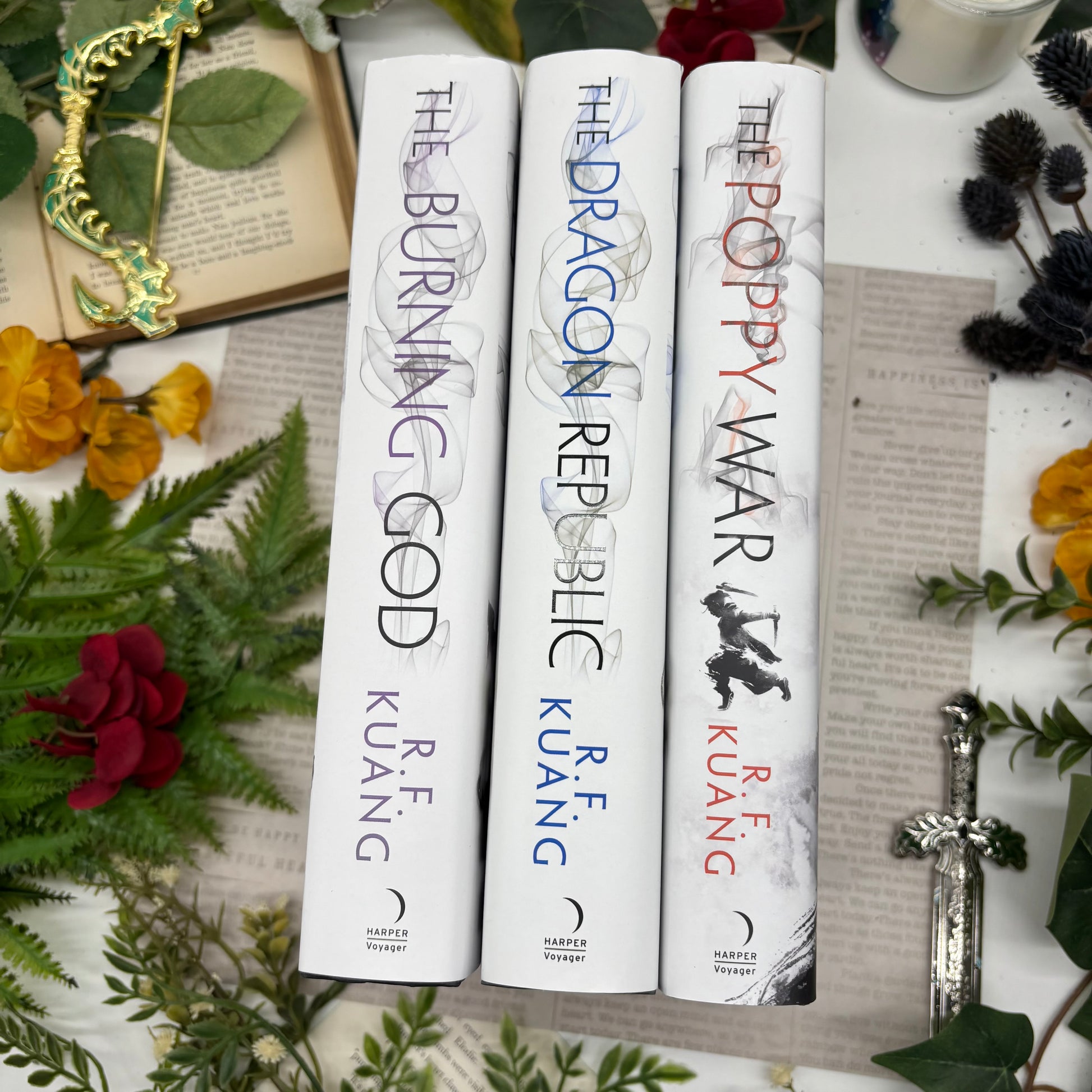 High fantasy custom hardcover set with mythology and war themes