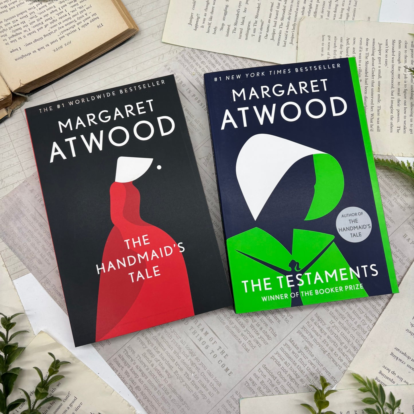 Handmaid’s Tale and Testaments by Margaret Atwood special edition paperback set with custom edges covers
