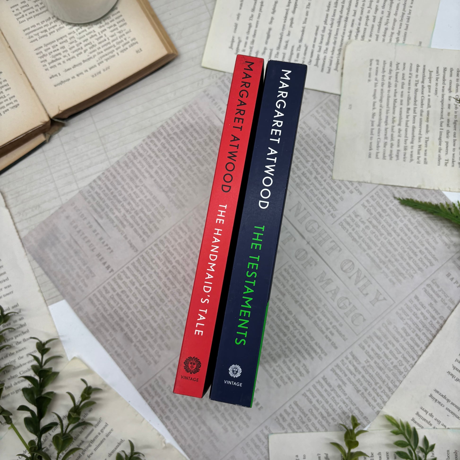 Handmaid’s Tale and Testaments by Margaret Atwood special edition paperback set with custom edges spines