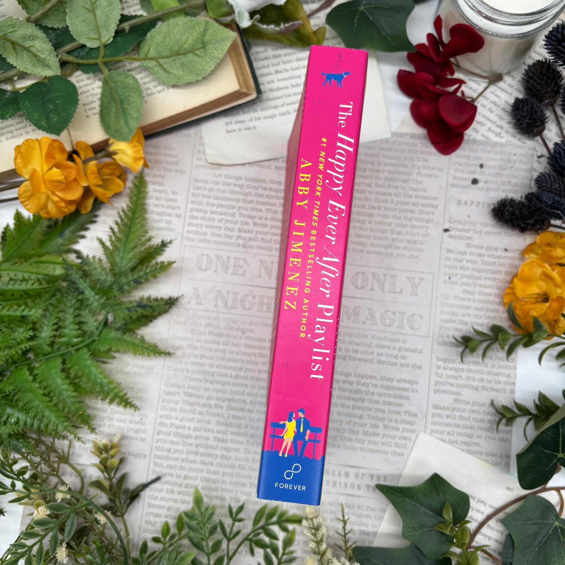 spine view of The Happy Ever After Playlist paperback 