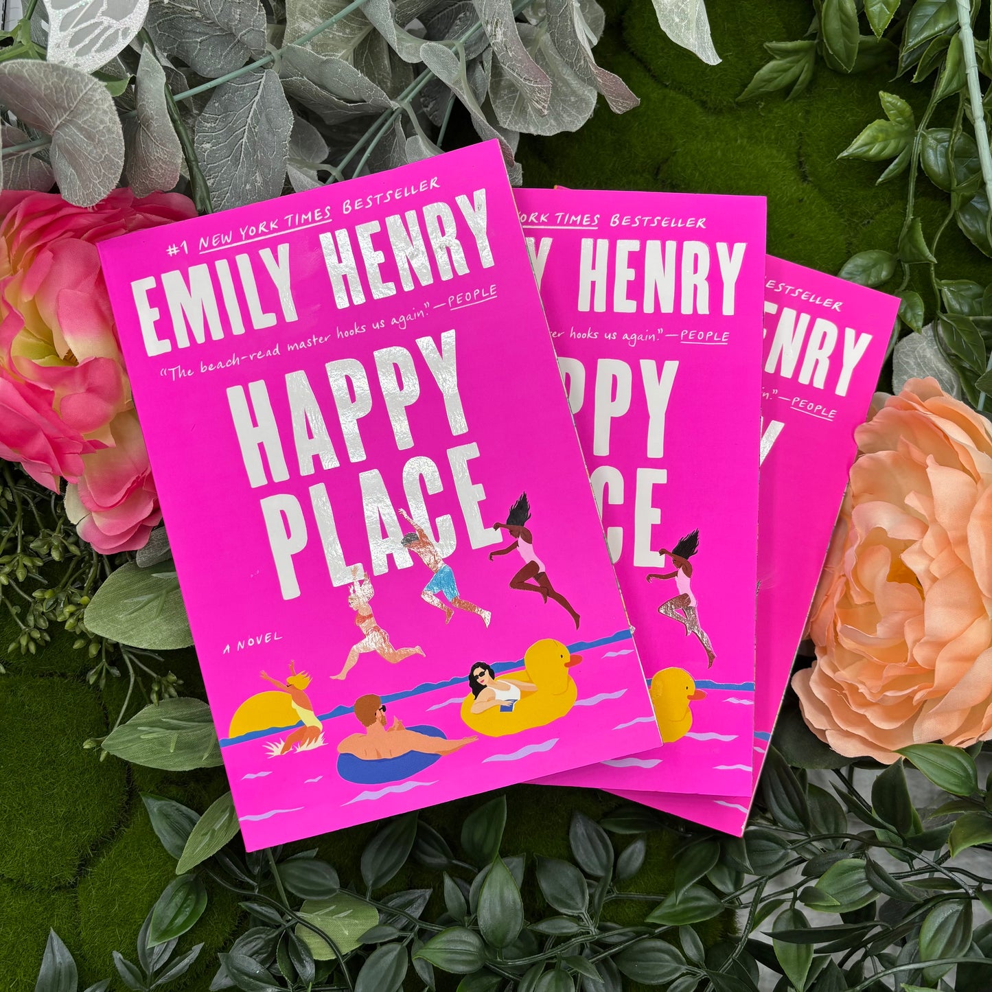 cover view of Happy Place paperback showing custom sprayed edges special edition