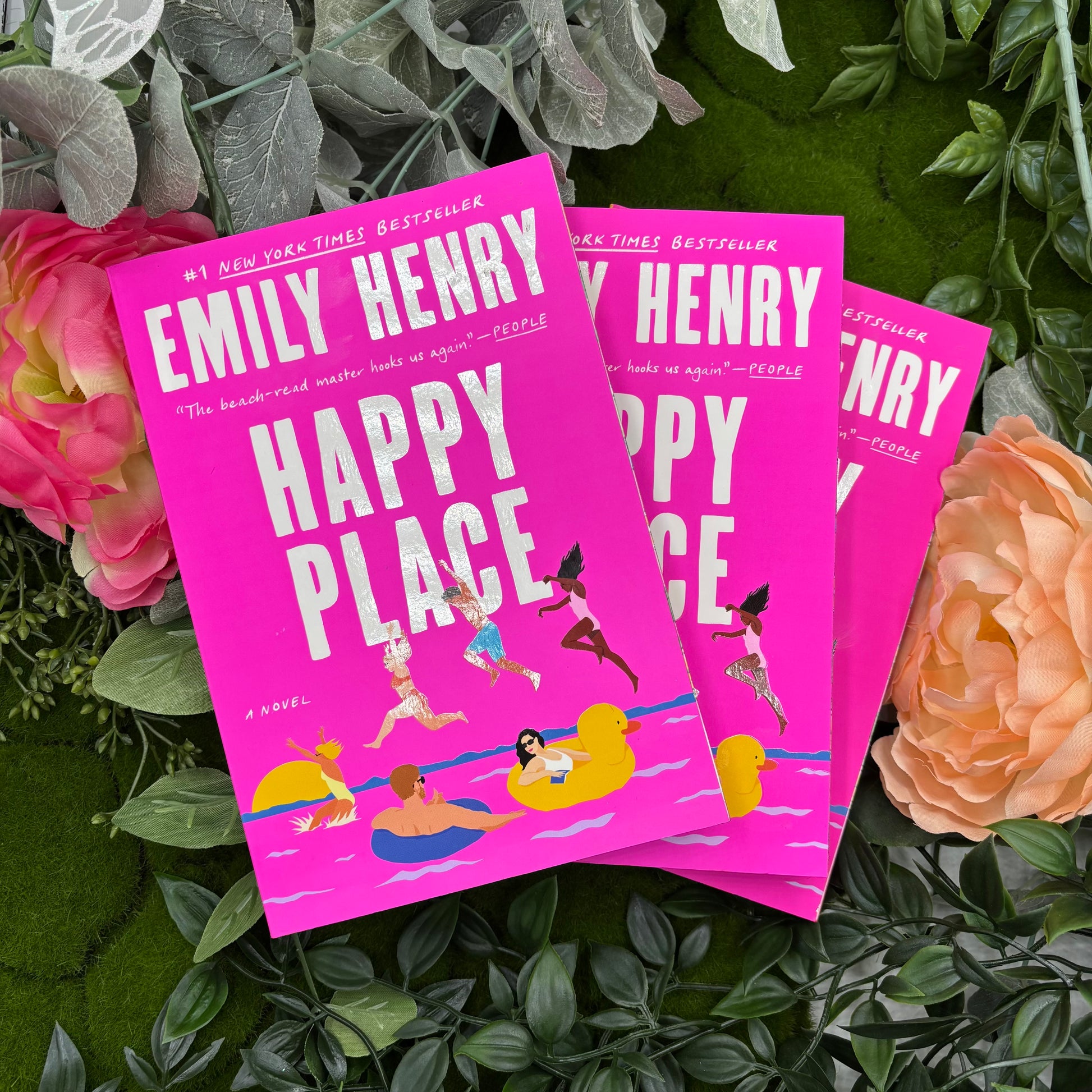 cover view of Happy Place paperback showing custom sprayed edges special edition