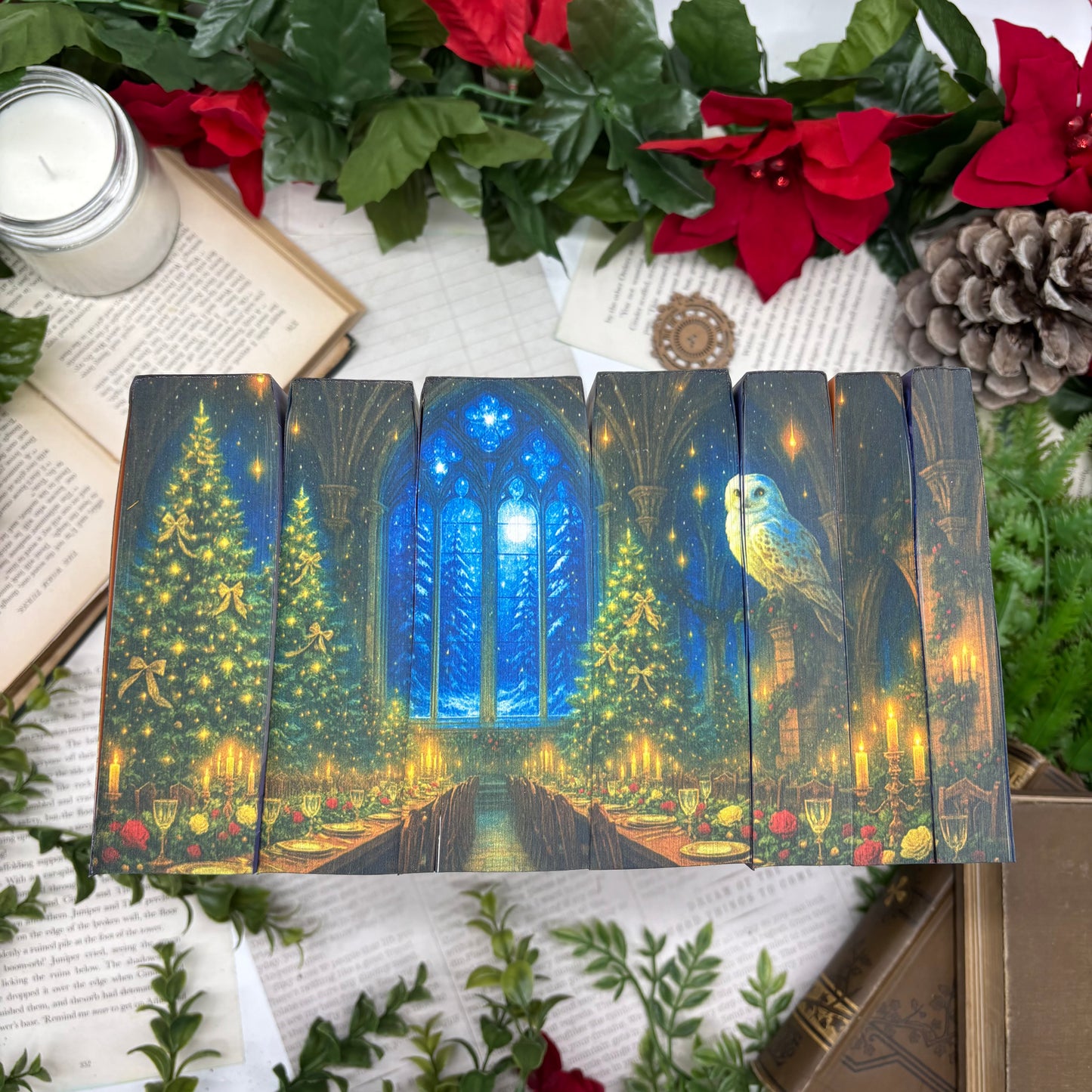Harry Potter paperback box set by J. K. Rowling holiday special edition with custom edges top view