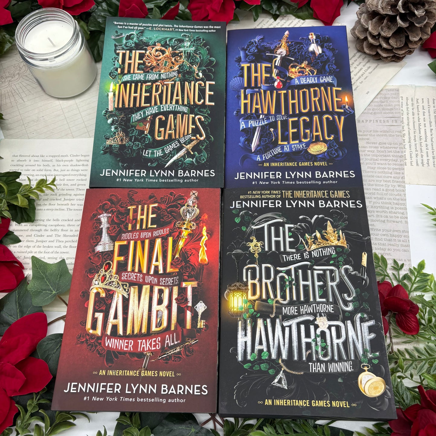Inheritance Games series by Jennifer Lynn Barnes special edition paperback set with custom edges front covers