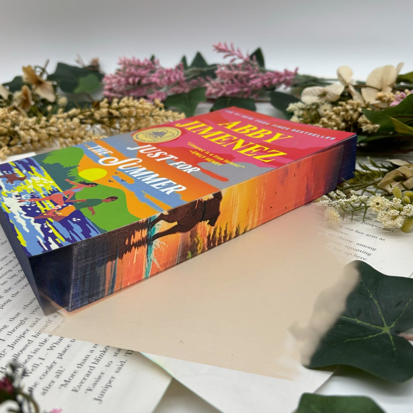 side view of Just for the Summer paperback showing custom sprayed edges special edition